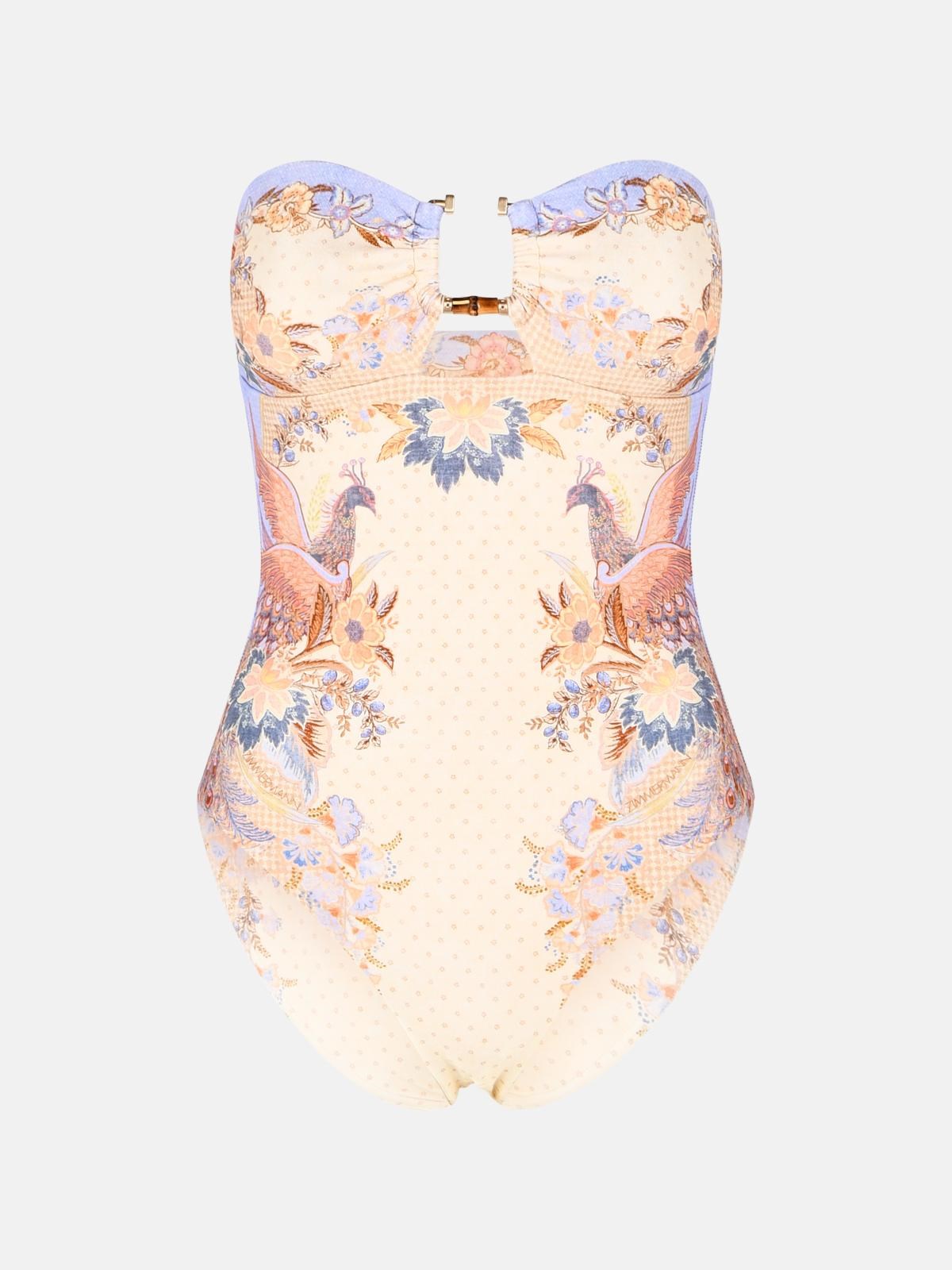 ZIMMERMANN One-Piece Swimsuit With 'Indra' Bamboo Finish In Beige Nylo　ZIMMERMANN ワンピース水着、「Indra」バンブー仕上げ、ベージュ ナイロ ZIMMERMANN