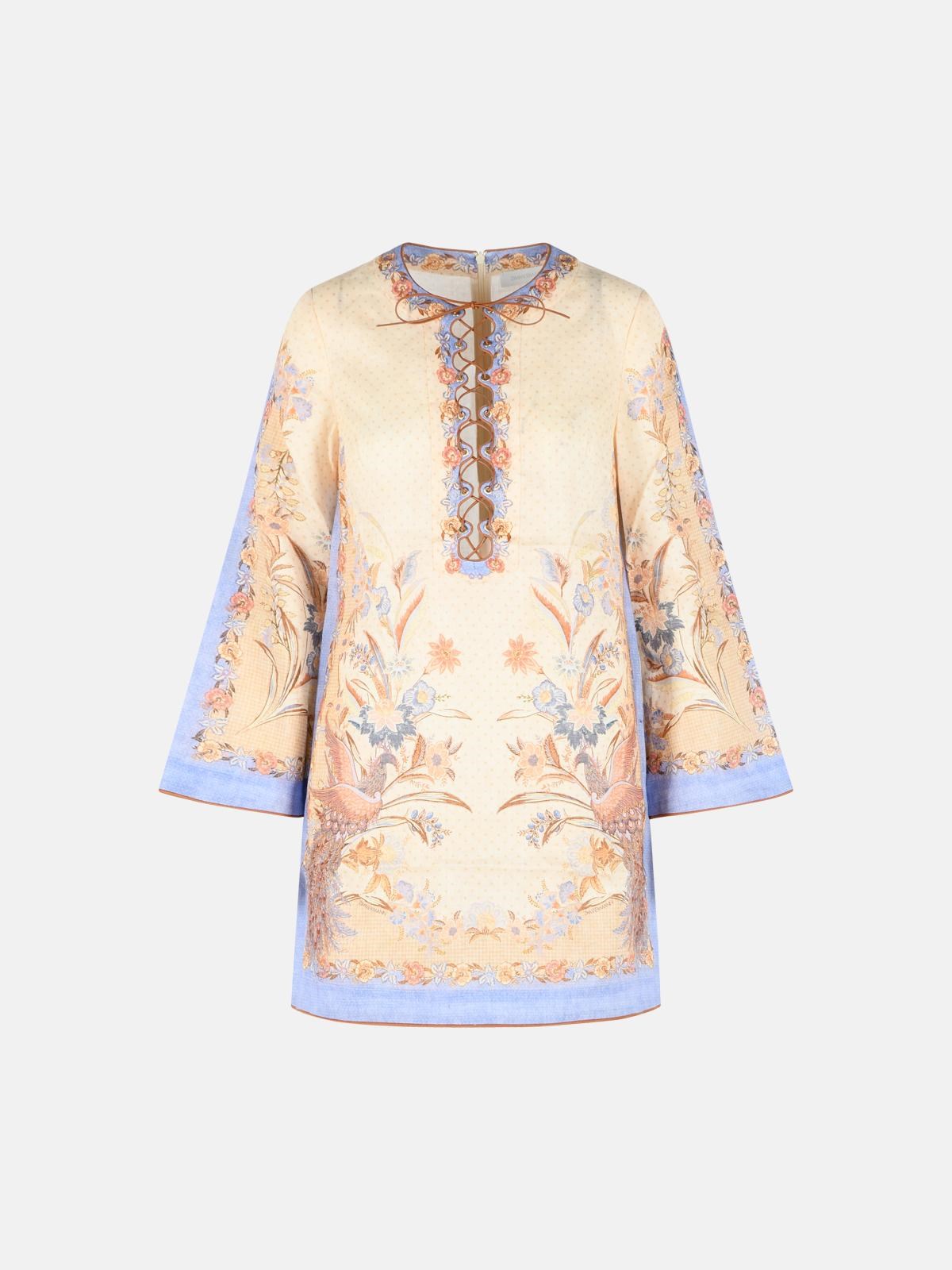 Zimmermann 'indra' Beige Linen Tunic Mini Dress In Sand