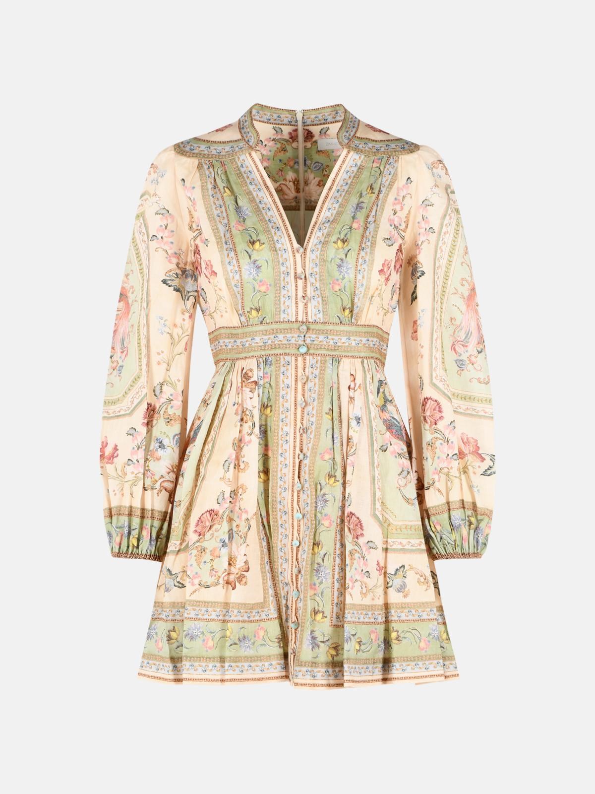 ZIMMERMANN 'Roselight' Multicolored Linen Mini Dress ZIMMERMANN