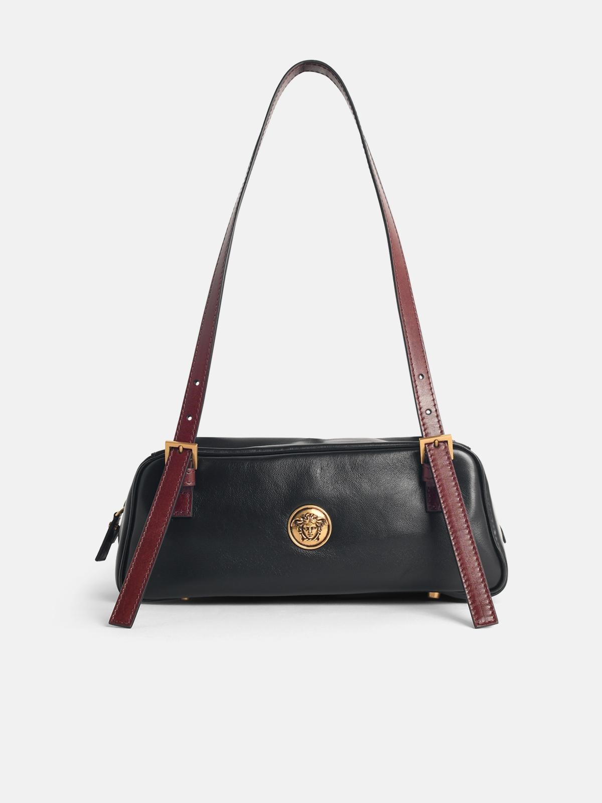 VERSACE 'Emblème' Black Nappa Leather Bowling Bag