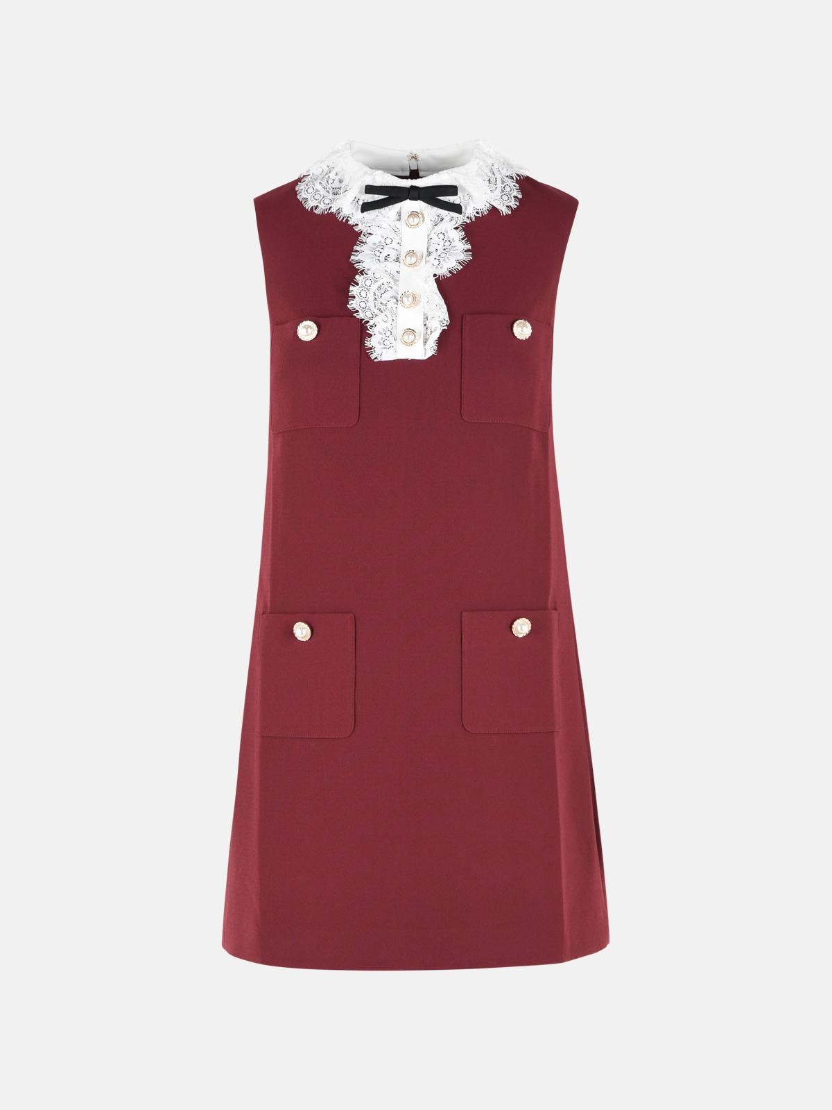SELF PORTRAIT Polyester Crêpe Mini Dress With Burgundy Lace Collar