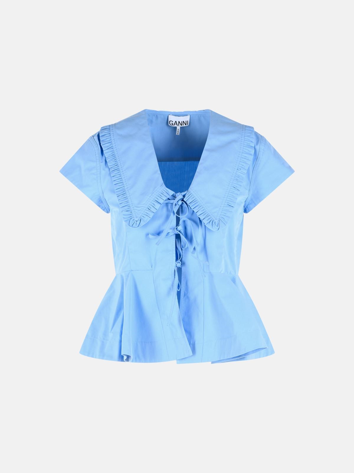 GANNI Light Blue Cotton Poplin Blouse　GANNI ライトブルー コットン ポプリン ブラウス GANNI