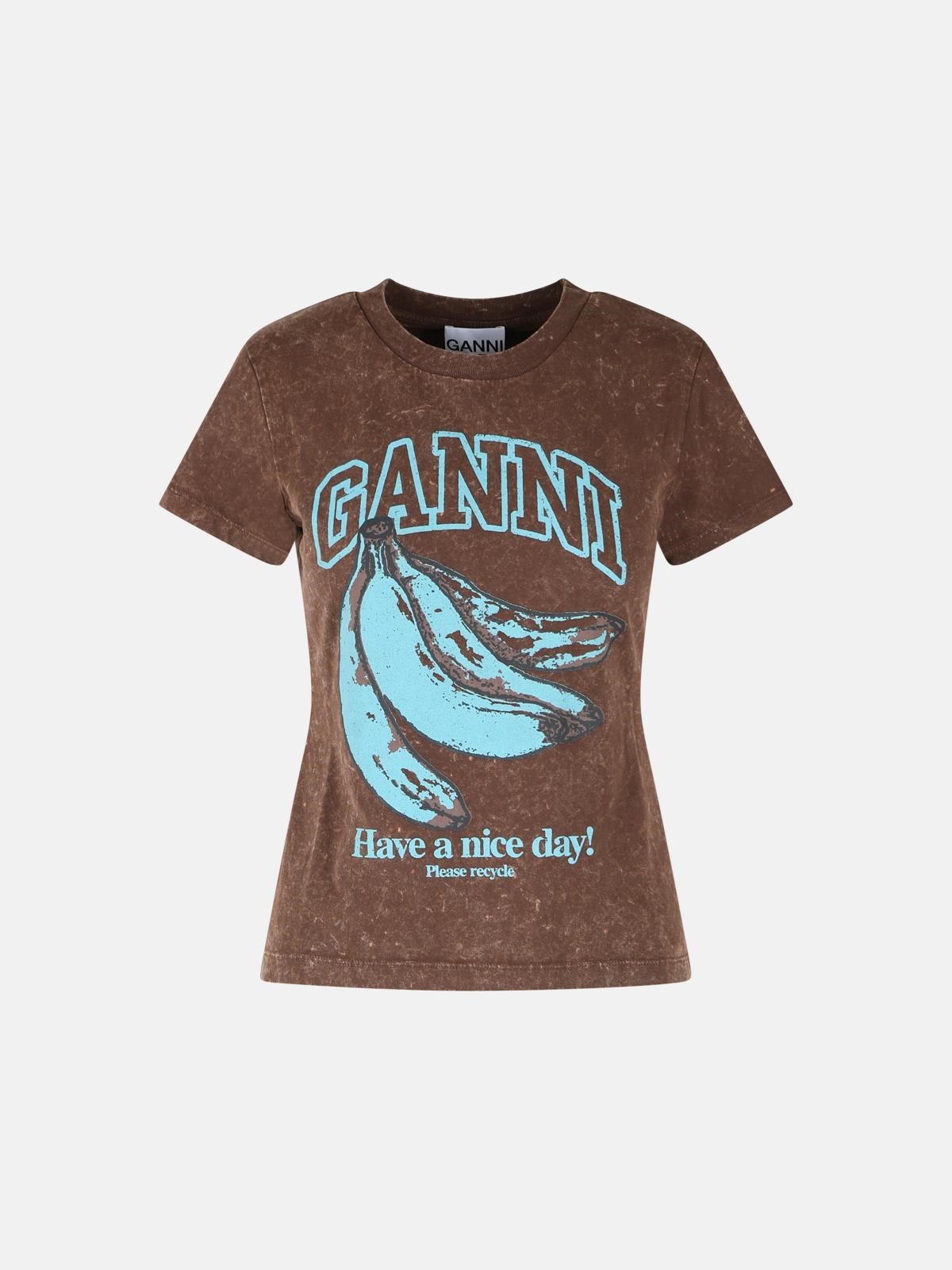 GANNI Brown Cotton T-Shirt　GANNI ブラウン コットン T シャツ GANNI