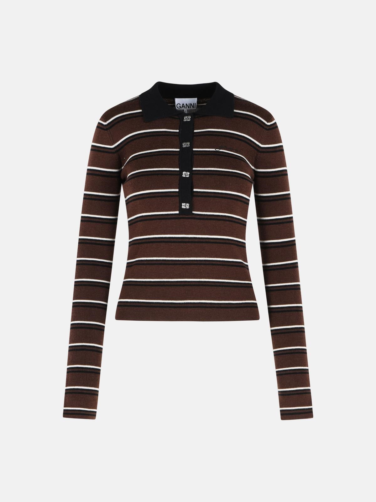 GANNI Brown Wool Polo Shirt