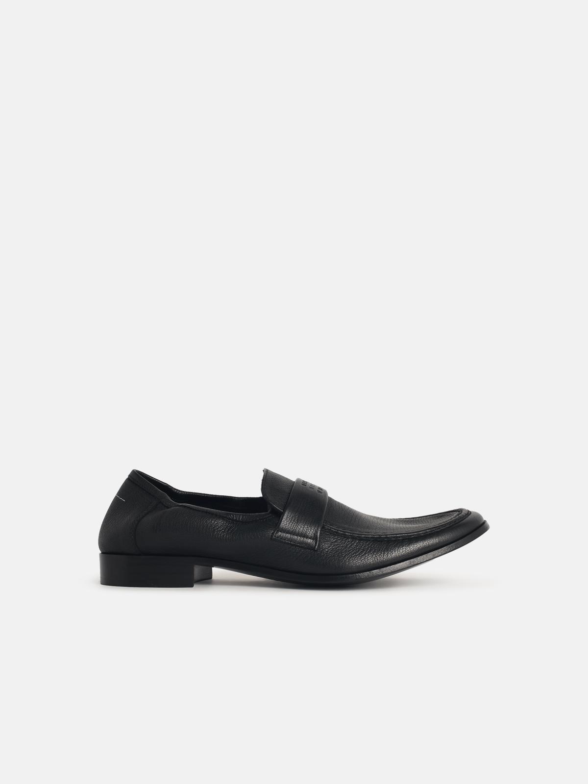 MM6 MAISON MARGIELA Black 'Swing-Toe' Leather Moccasins　MM6 MAISON MARGIELA ブラック スイングトゥ レザー モカシン MM6