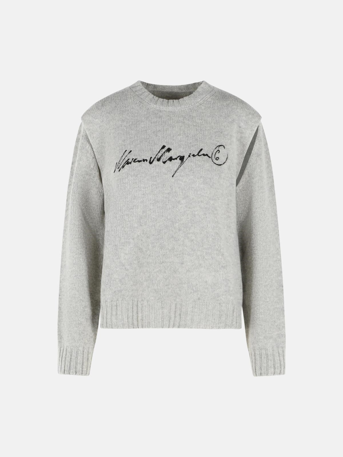 Mm6 Maison Margiela 'cut-out' Grey Wool Blend Sweater