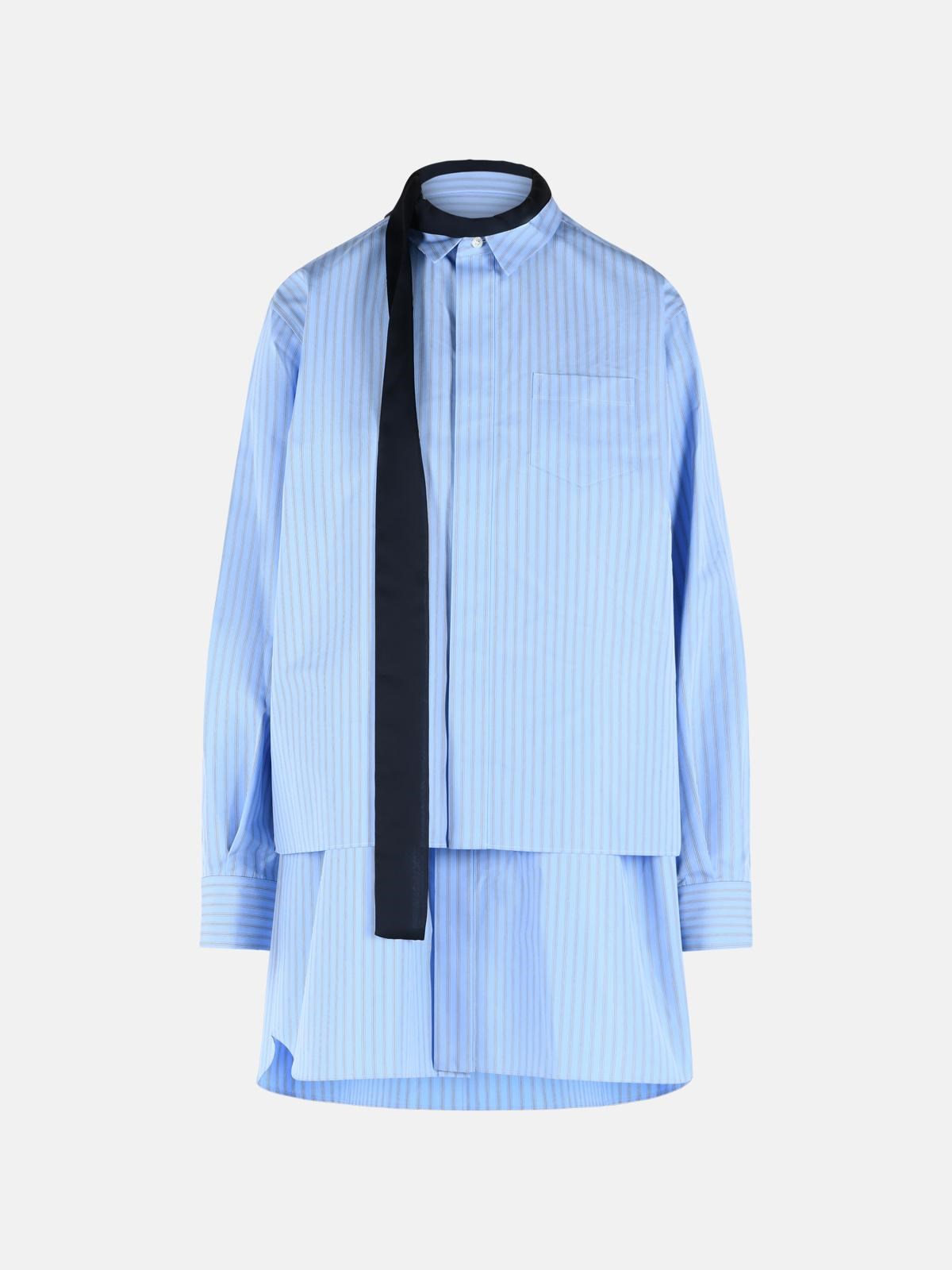 Sacai Light Blue Cotton Blend Mini Dress
