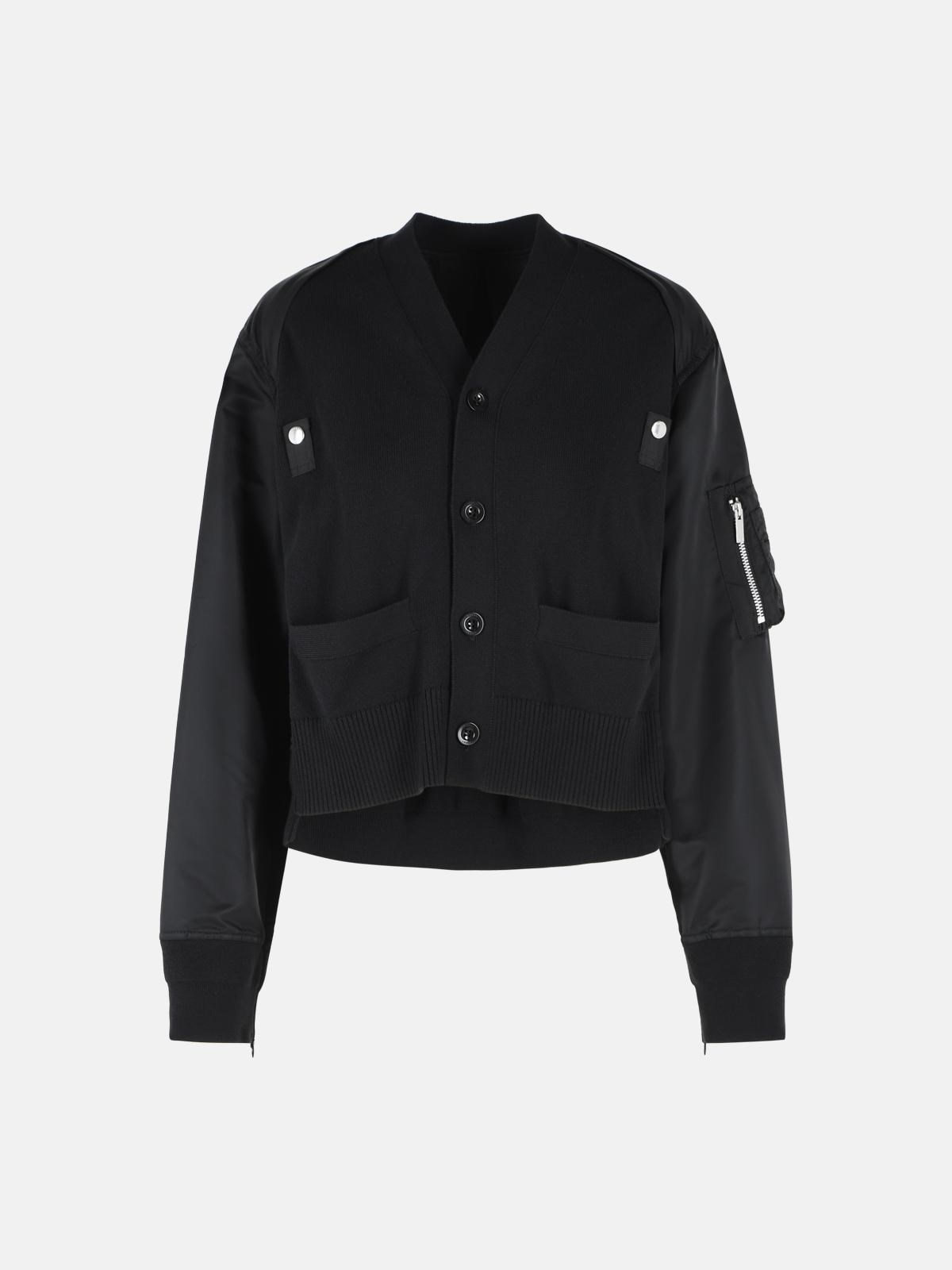 Sacai Black Cotton Blend Cardigan