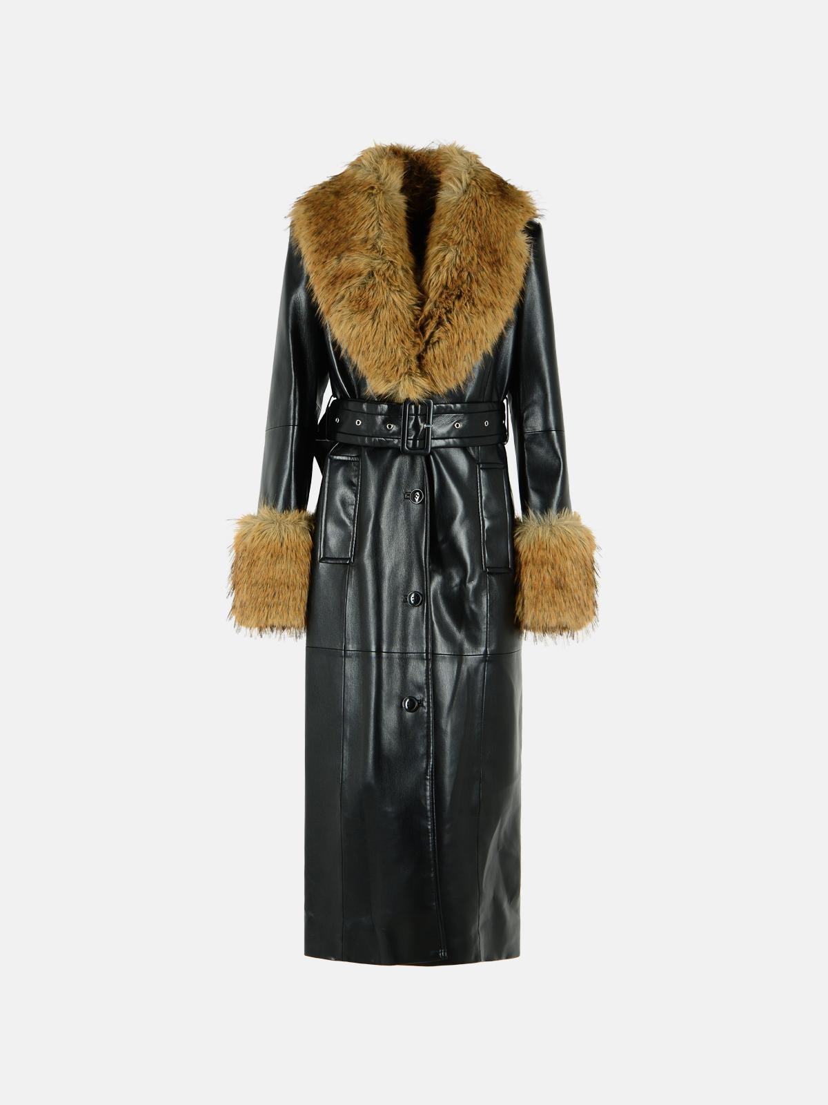 STAND STUDIO 'Estella' Black Faux Leather Trench Coat