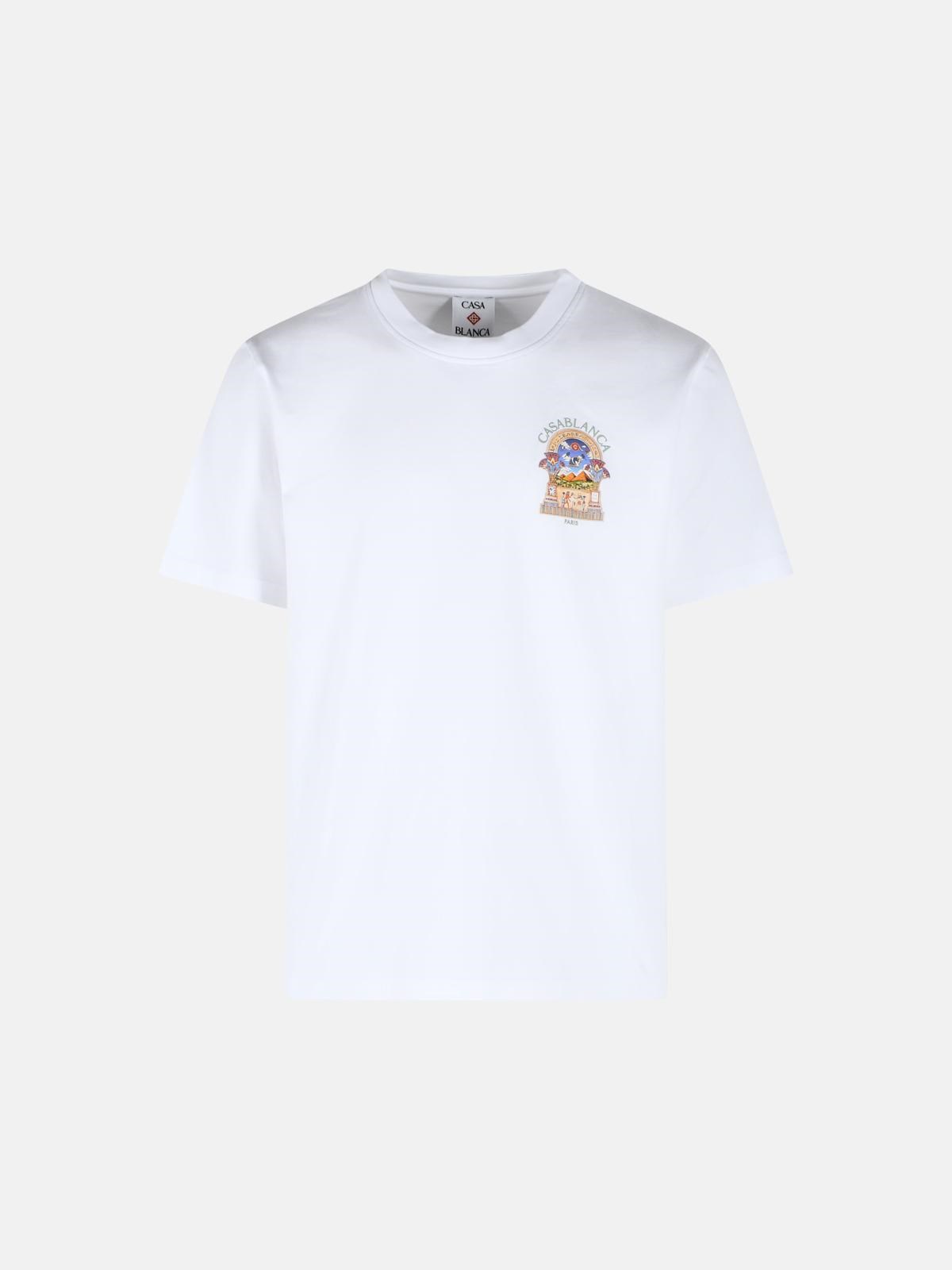 CASABLANCA 'Egyptian Arch' White Cotton T-Shirt　カサブランカ Egyptian Arch ホワイト コットン T シャツ CASABLANCA
