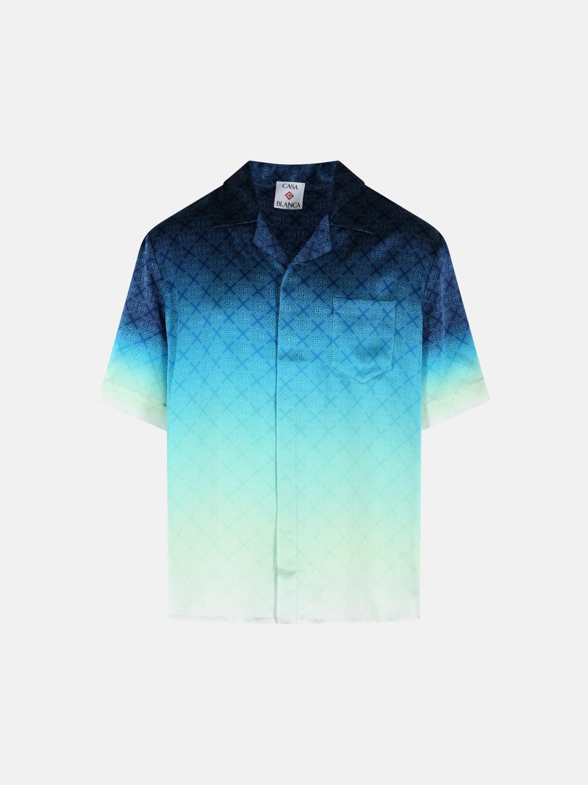 CASABLANCA 'Circuit Monogram' Blue Silk Shirt　カサブランカ サーキット モノグラム ブルー シルク シャツ CASABLANCA