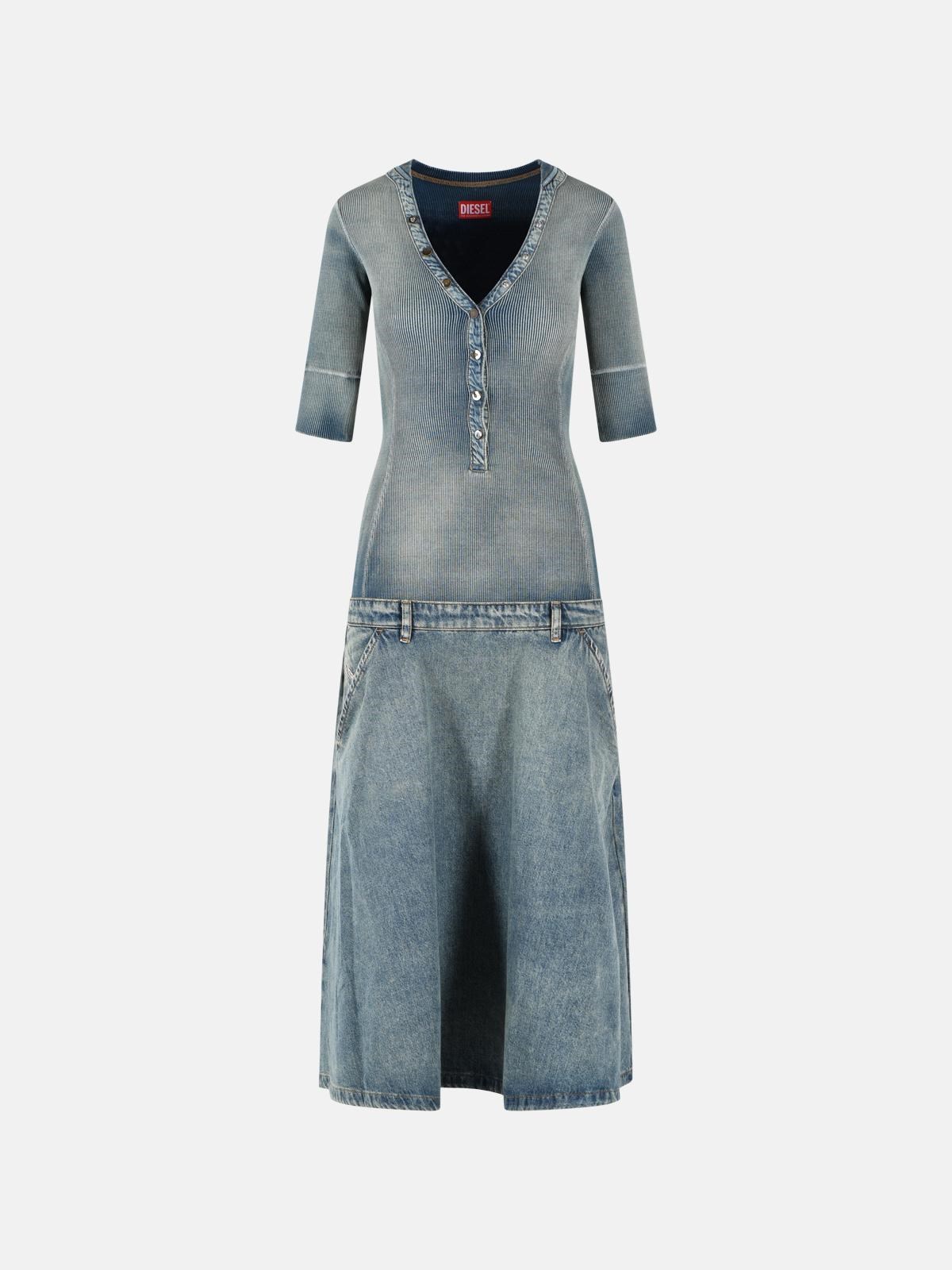 DIESEL Low Waist 'De-Anim-S' Midi Dress In Blue Knit And Denim