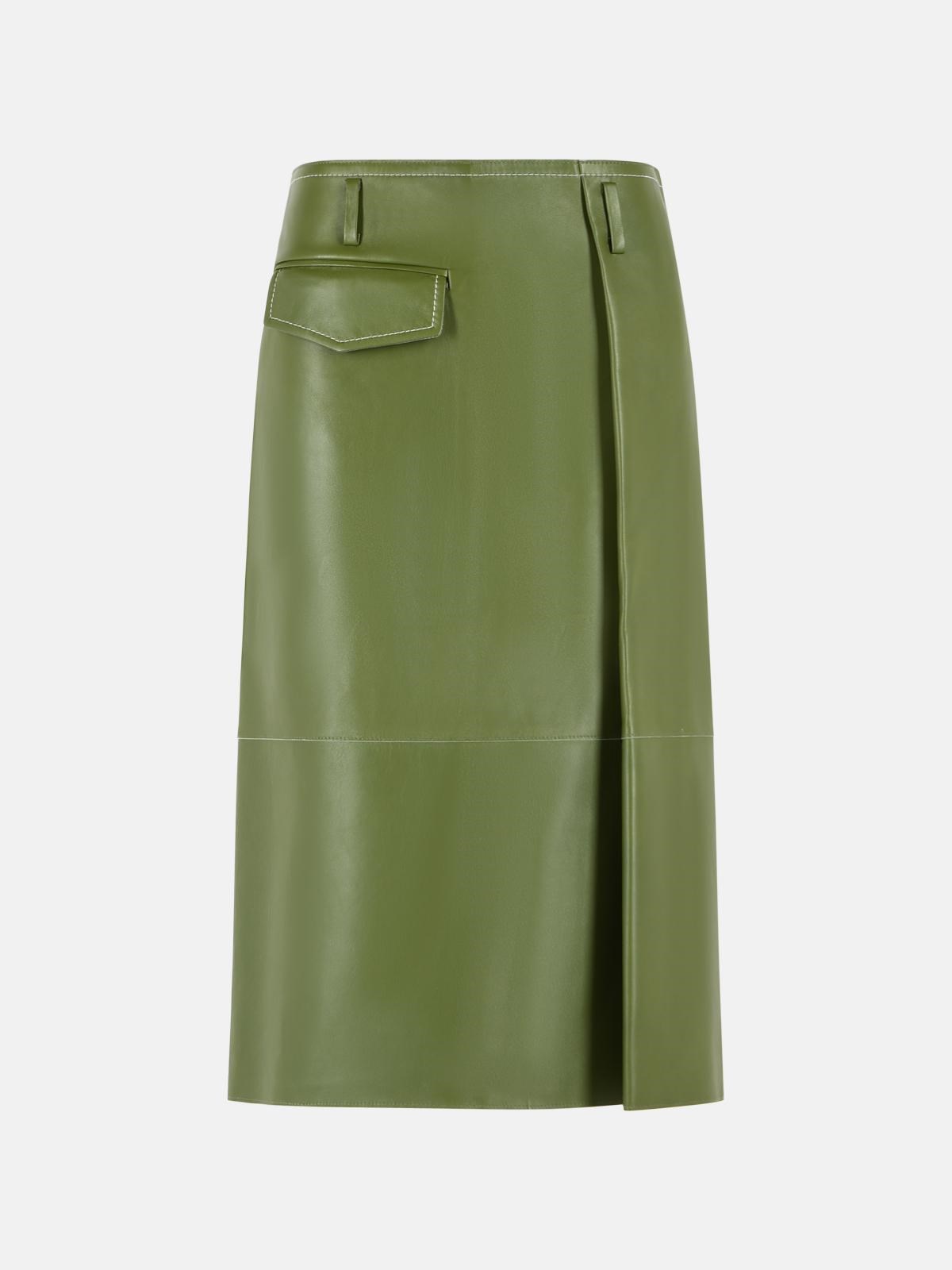 MARNI MARNI Midi Skirt In Green Nappa Leather With Asymmetric Pocket
