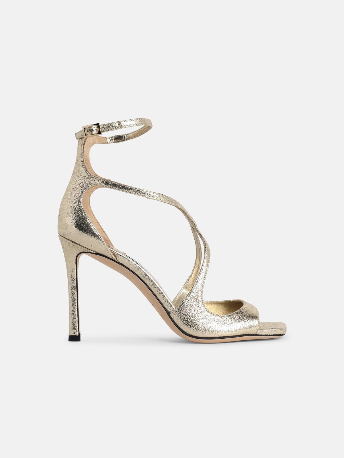 Jimmy Choo Azia 95' Platinum Fabric Sandals In Gold