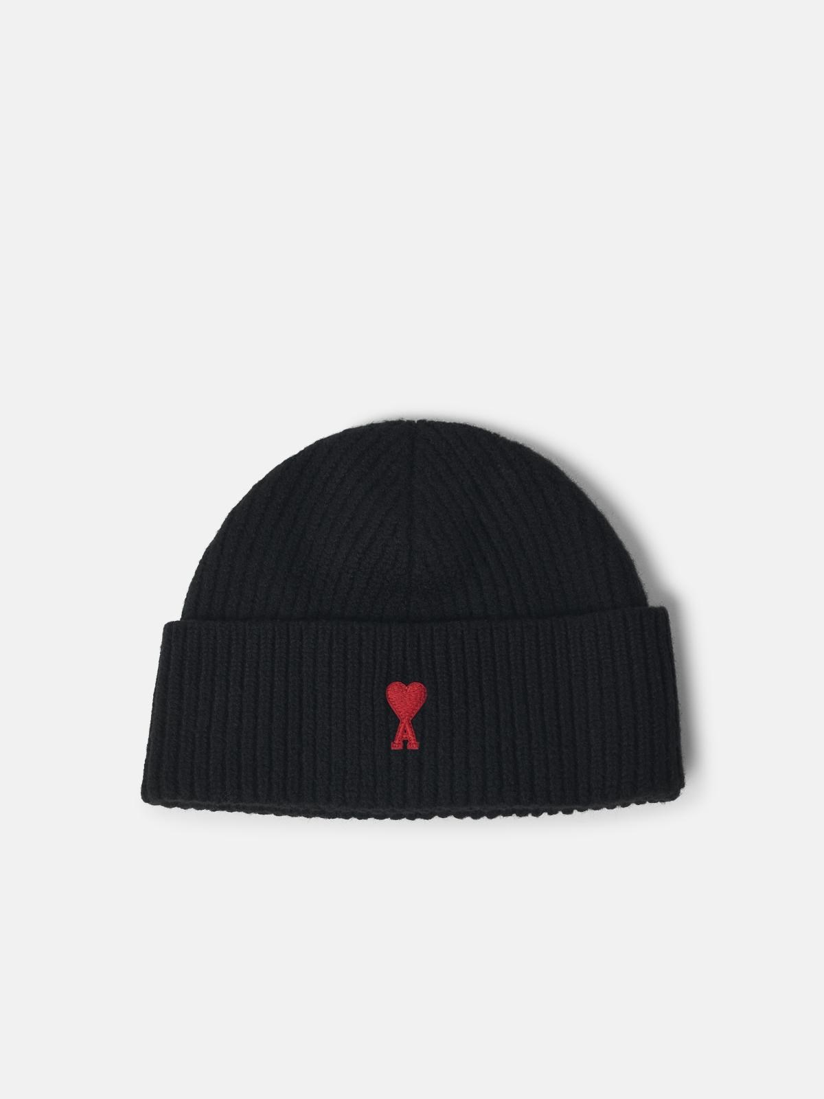 AMI PARIS 'Ami De Caur' Black Cotton Beanie