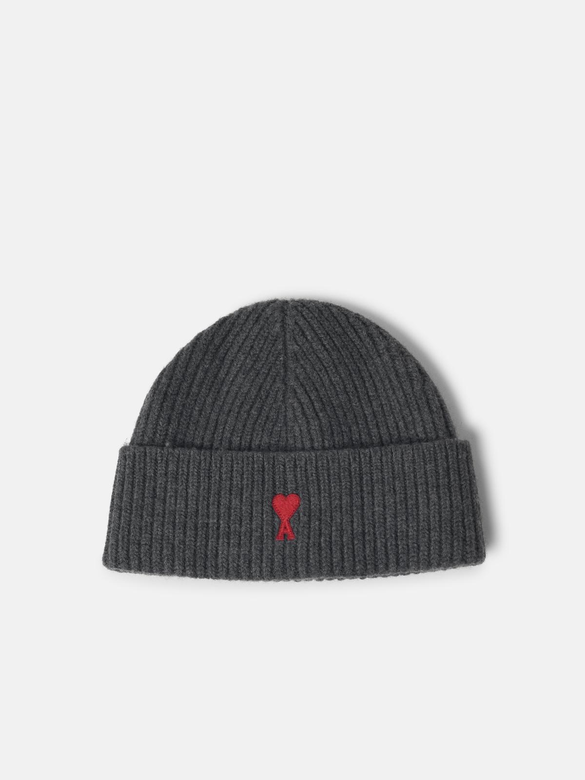 AMI PARIS 'Ami De Caur' Grey Cotton Beanie