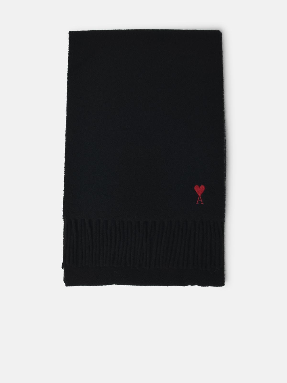AMI PARIS Black Wool Scarf