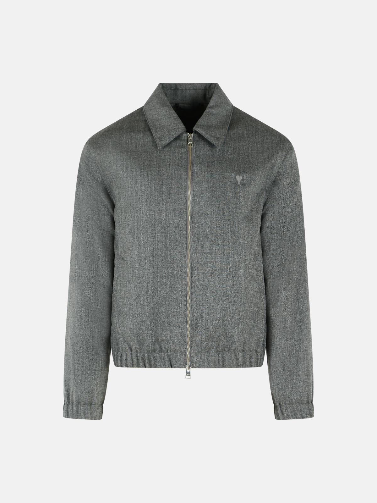 AMI PARIS 'Ami De Caur' Padded Jacket In Carbon Grey Wool