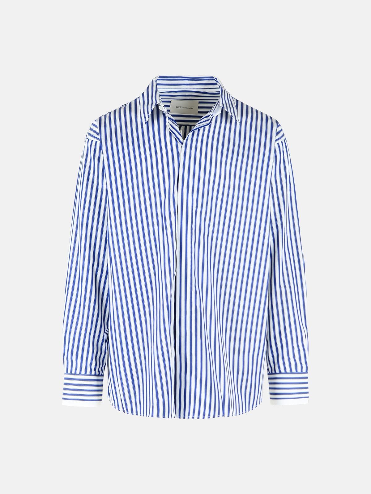 AMI PARIS Blue Cotton Striped Shirt