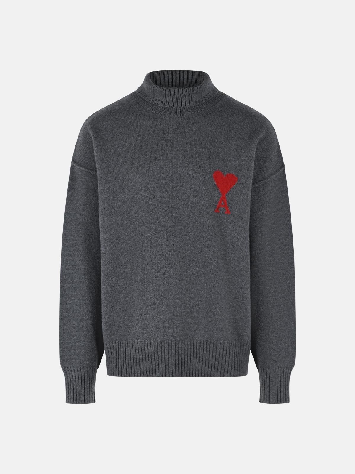 AMI PARIS Grey Virgin Wool Turtleneck Sweater