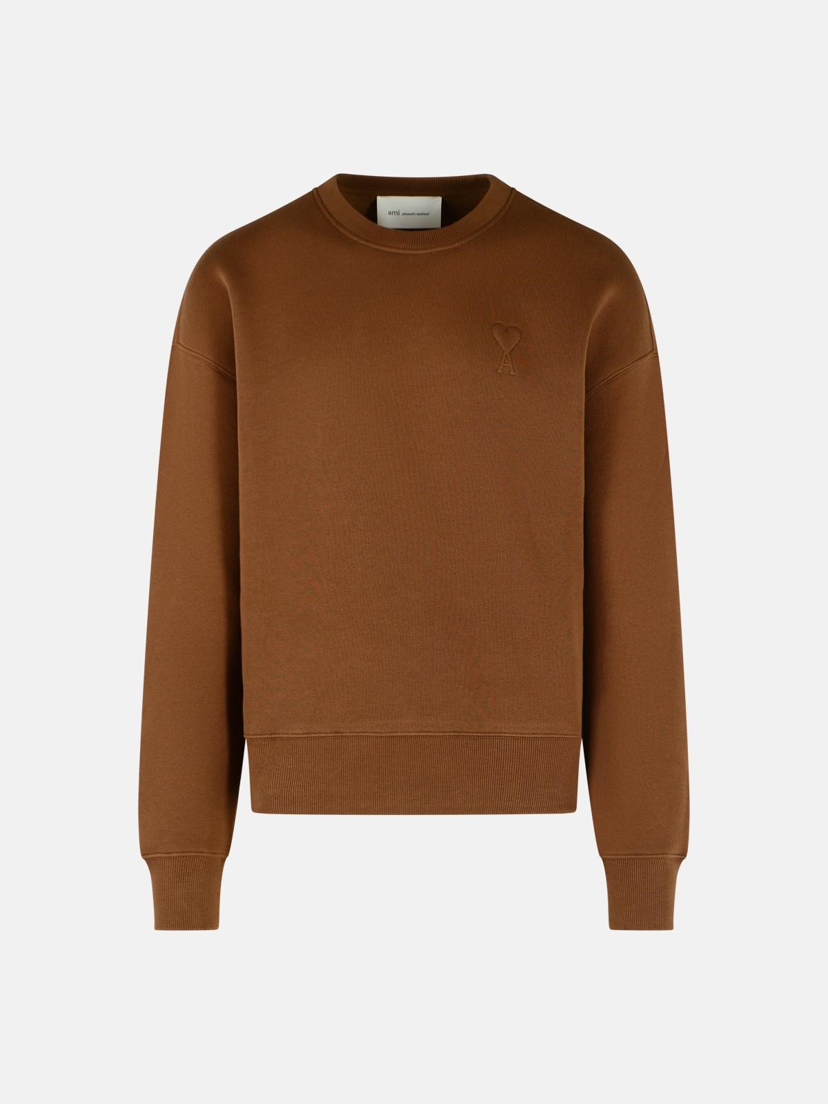 AMI PARIS 'Ami De Caur' Chocolate Brown Cotton Sweatshirt