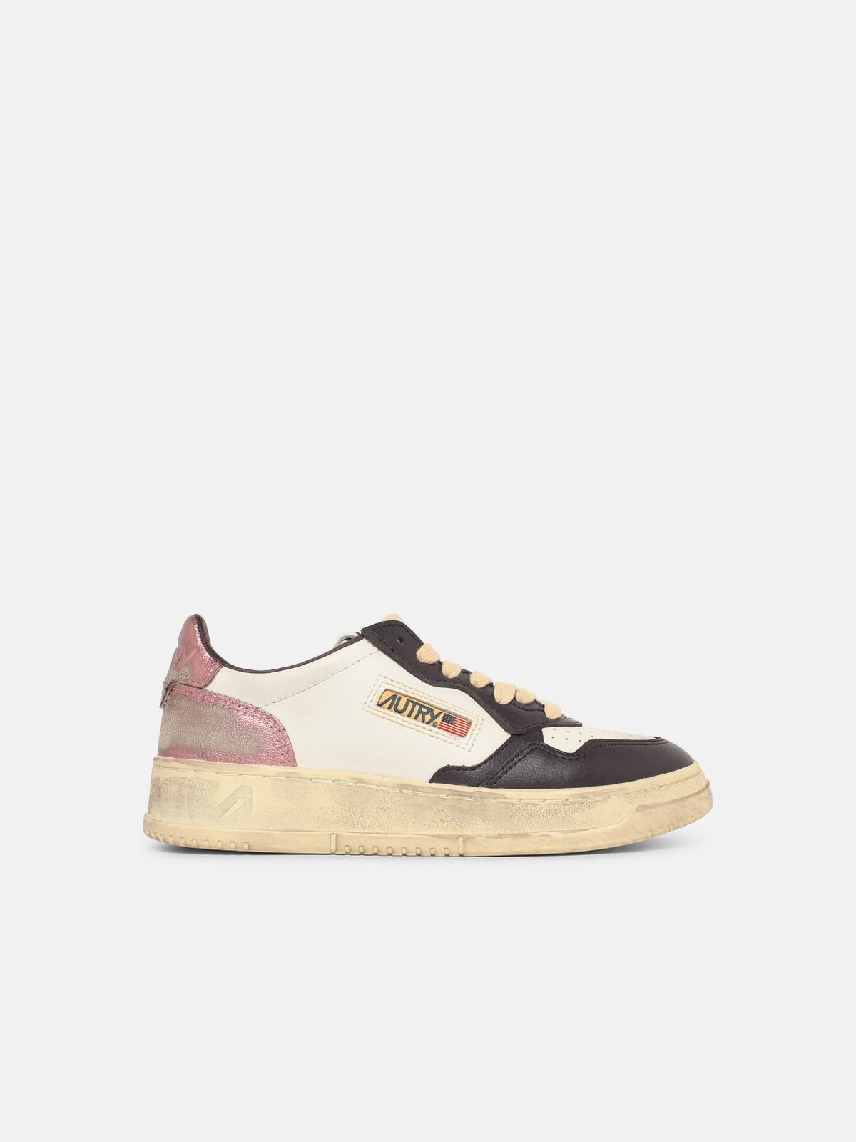 Autry 'super Vintage Low' White And Brown Leather Sneakers