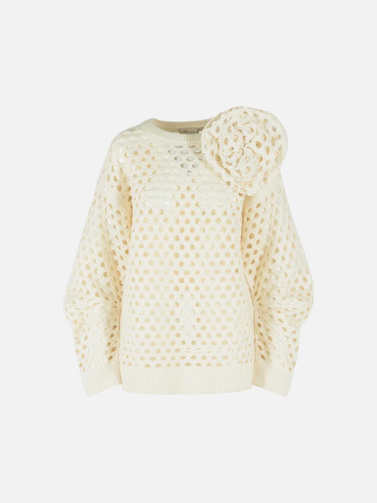 BLUMARINE Ivory Openwork Wool Cardigan