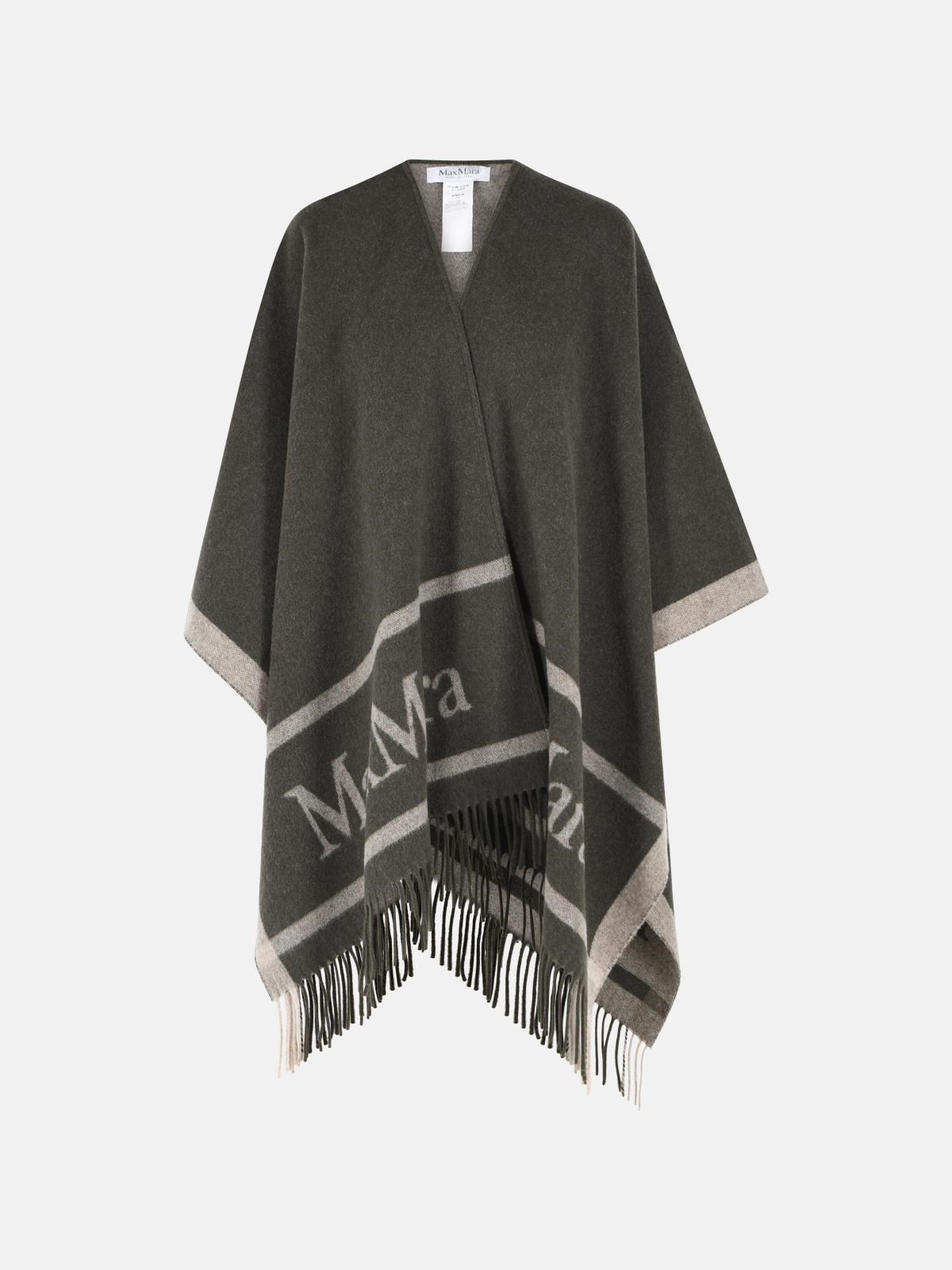 Max Mara MAX MARA 'Hilde' Green Jacquard Wool Poncho　MAX MARA ヒルデ グリーン ジャカード ウール ポンチョ