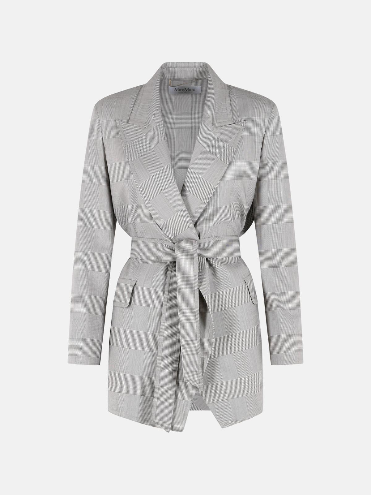 Max Mara 'nasello' Olive Green Prince Of Wales Wool Robe Jacket In Gray