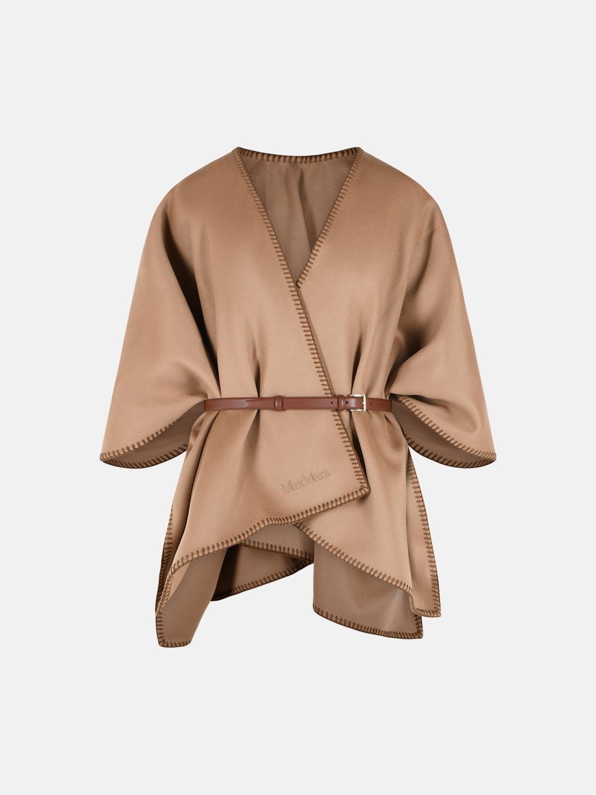MAX MARA 'Colomba' Brown Virgin Wool Cape MAX