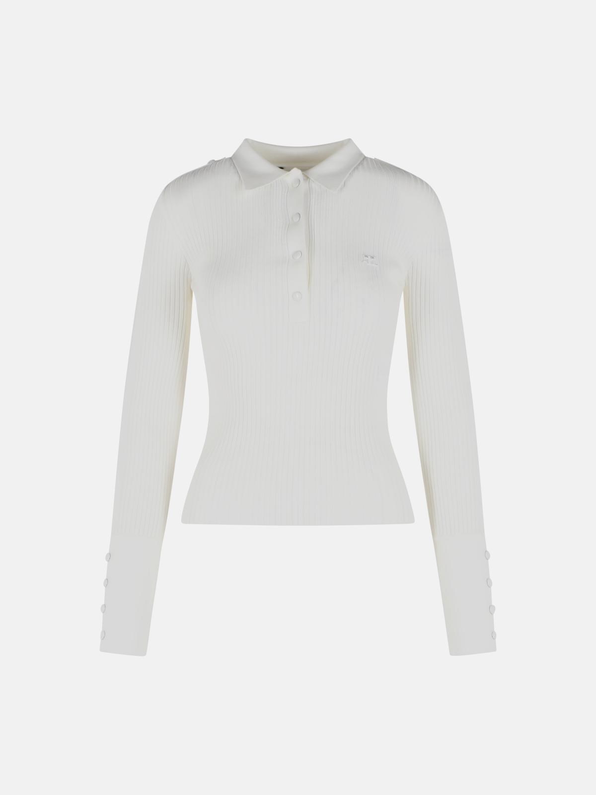 COURREGES White Viscose Blend Polo Shirt　COURREGES ホワイト ビスコース ブレンド ポロシャツ COURREGES