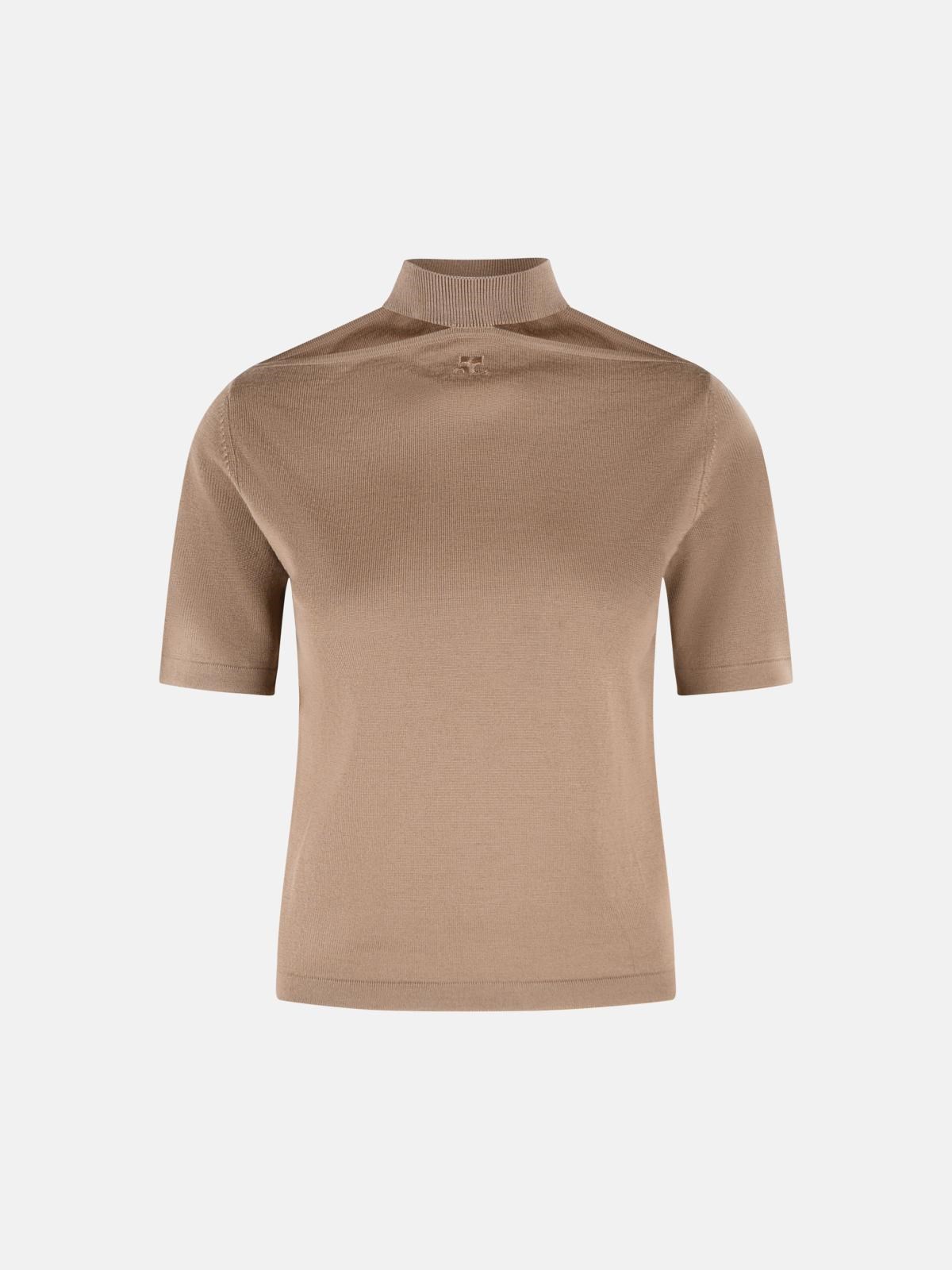 COURREGES Brown Merino Wool Turtleneck Sweater　COURREGES ブラウン メリノ ウール タートルネック セーター COURREGES