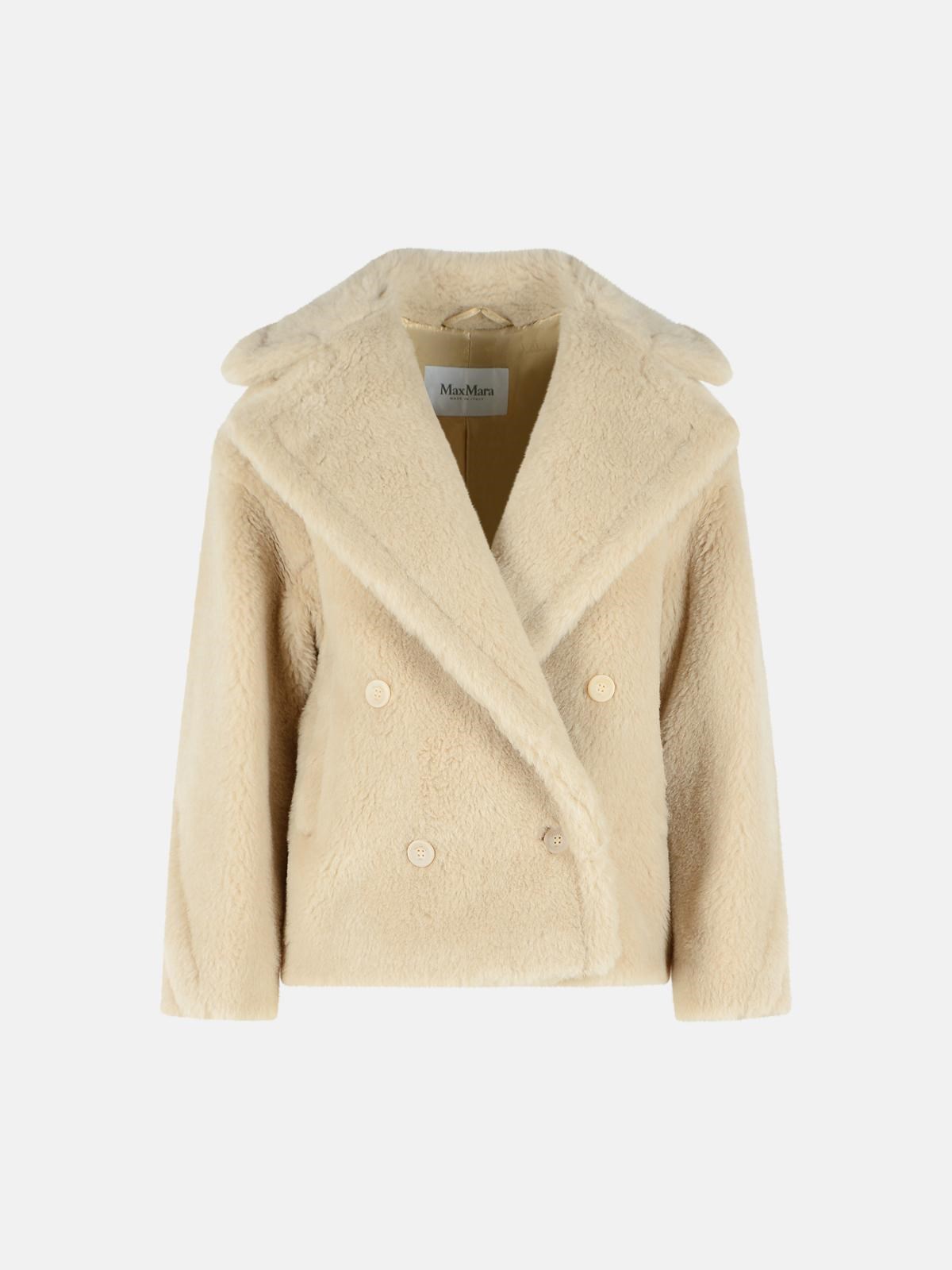 MAX MARA 'Alcuno' Biker Jacket In Alpaca Teddy Fabric And Cream Wool