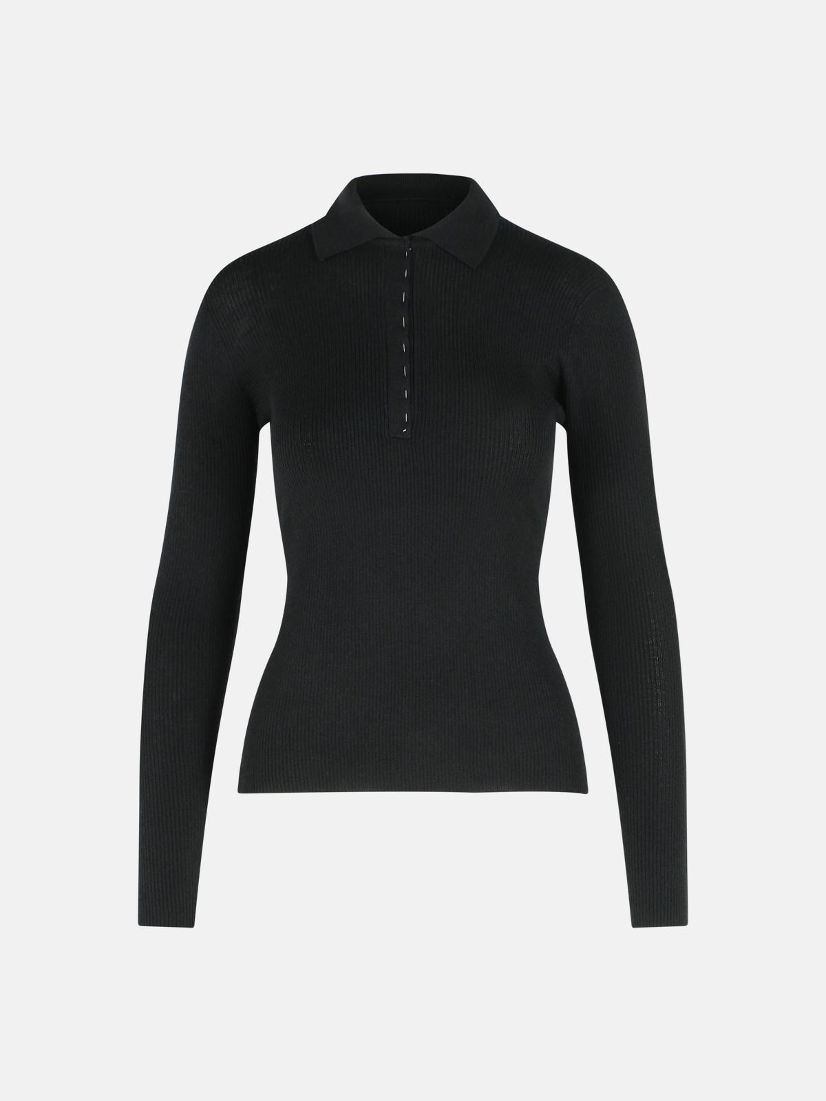 MAX MARA 'Angel' Polo Shirt In Black Cashmere Yarn
