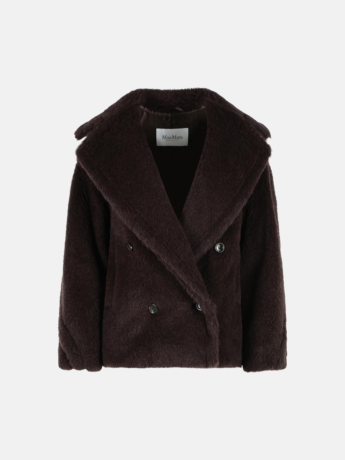MAX MARA 'Alcuno' Biker Jacket In Dark Brown Alpaca And Wool Teddy Fab