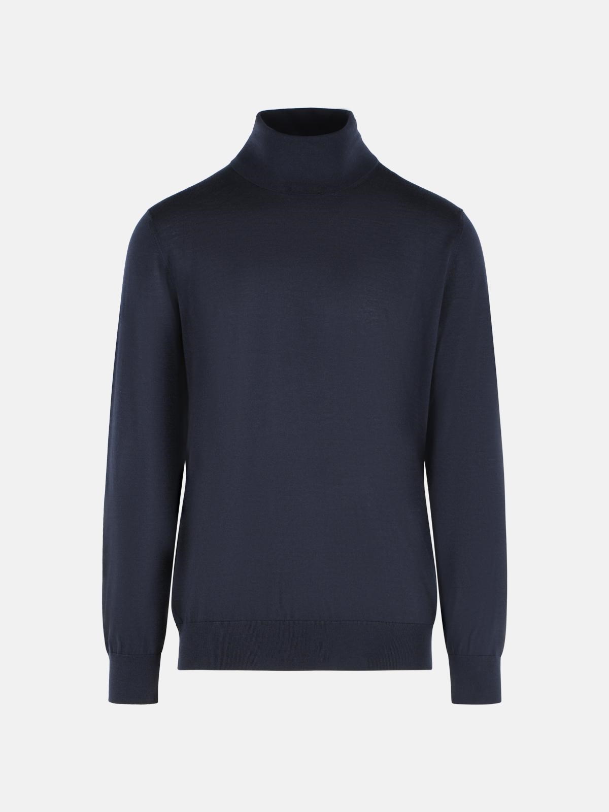 ZEGNA Navy Blue Cashmere And Silk Turtleneck Sweater