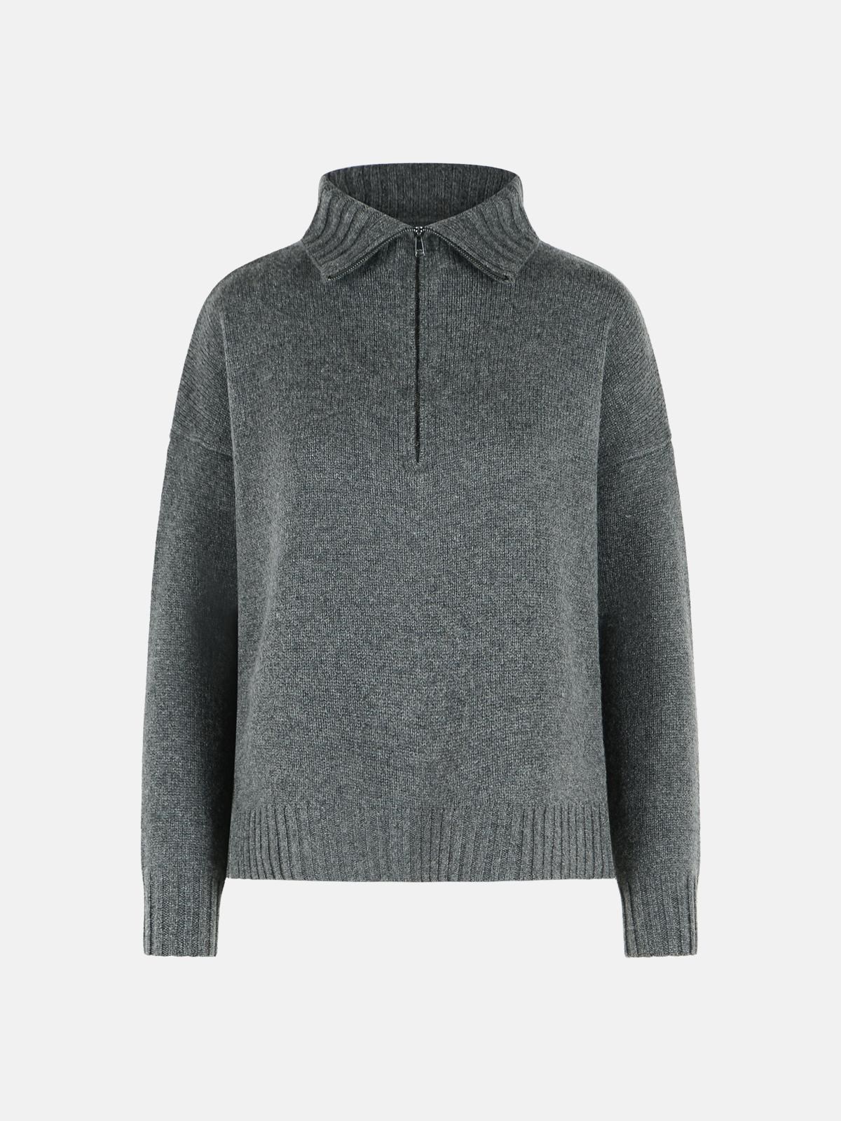MAX MARA 'Crasso' High Neck Sweater In Dark Grey Cashmere Yarn