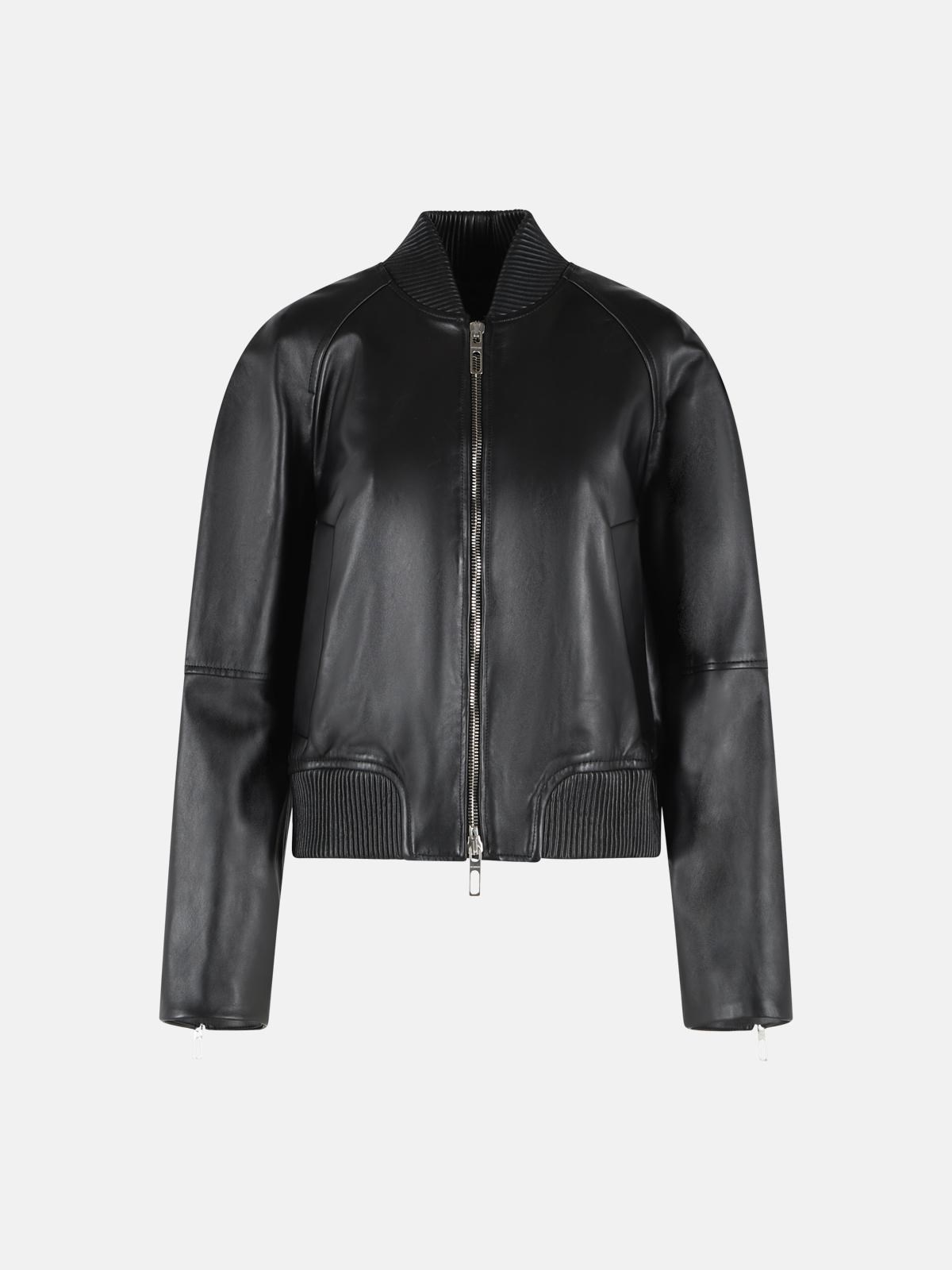 SPORTMAX 'Amour' Black Nappa Leather Bomber Jacket