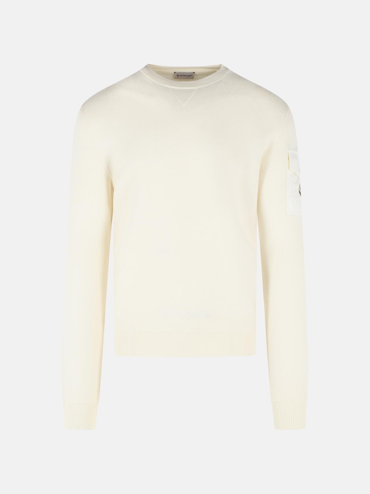 MONCLER 'Tricot' Ivory White Virgin Wool Sweatshirt MONCLER