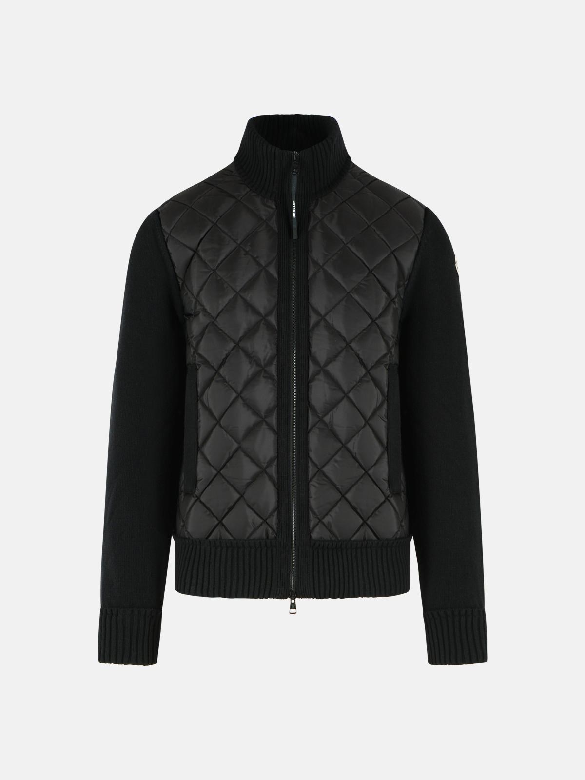 MONCLER Padded Cardigan In Black Virgin Wool Blend With Zip