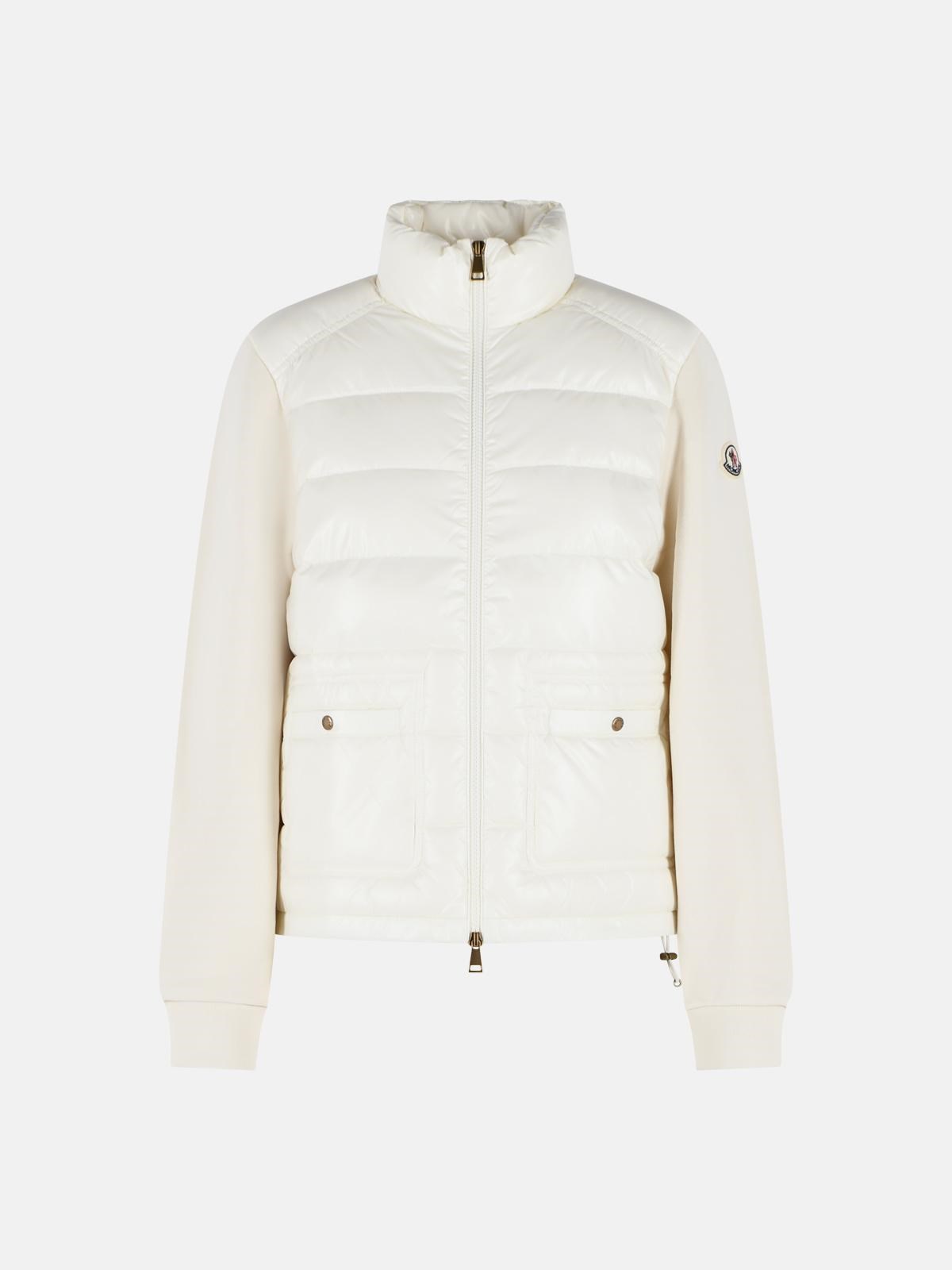Moncler Open Zip Sweater In Ivory White Cotton Blend
