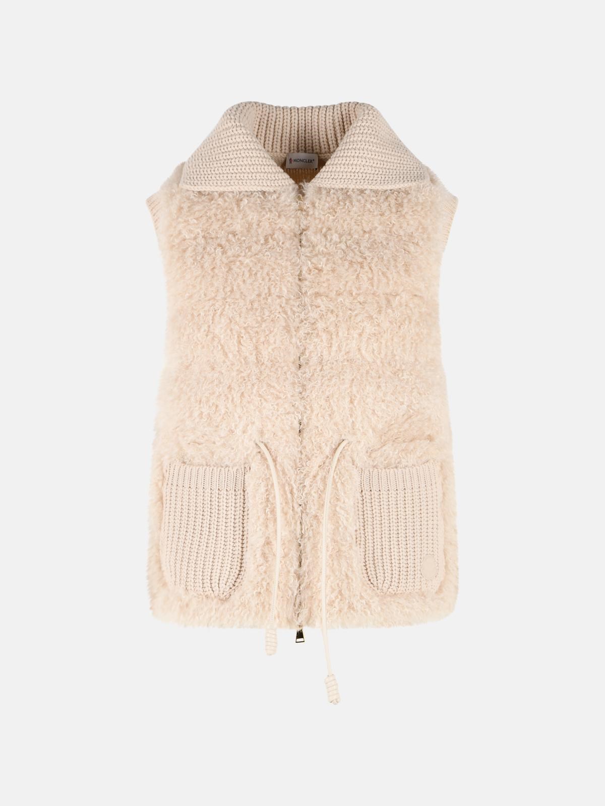 MONCLER Padded Vest In Light Beige Wool And Cashmere Blend