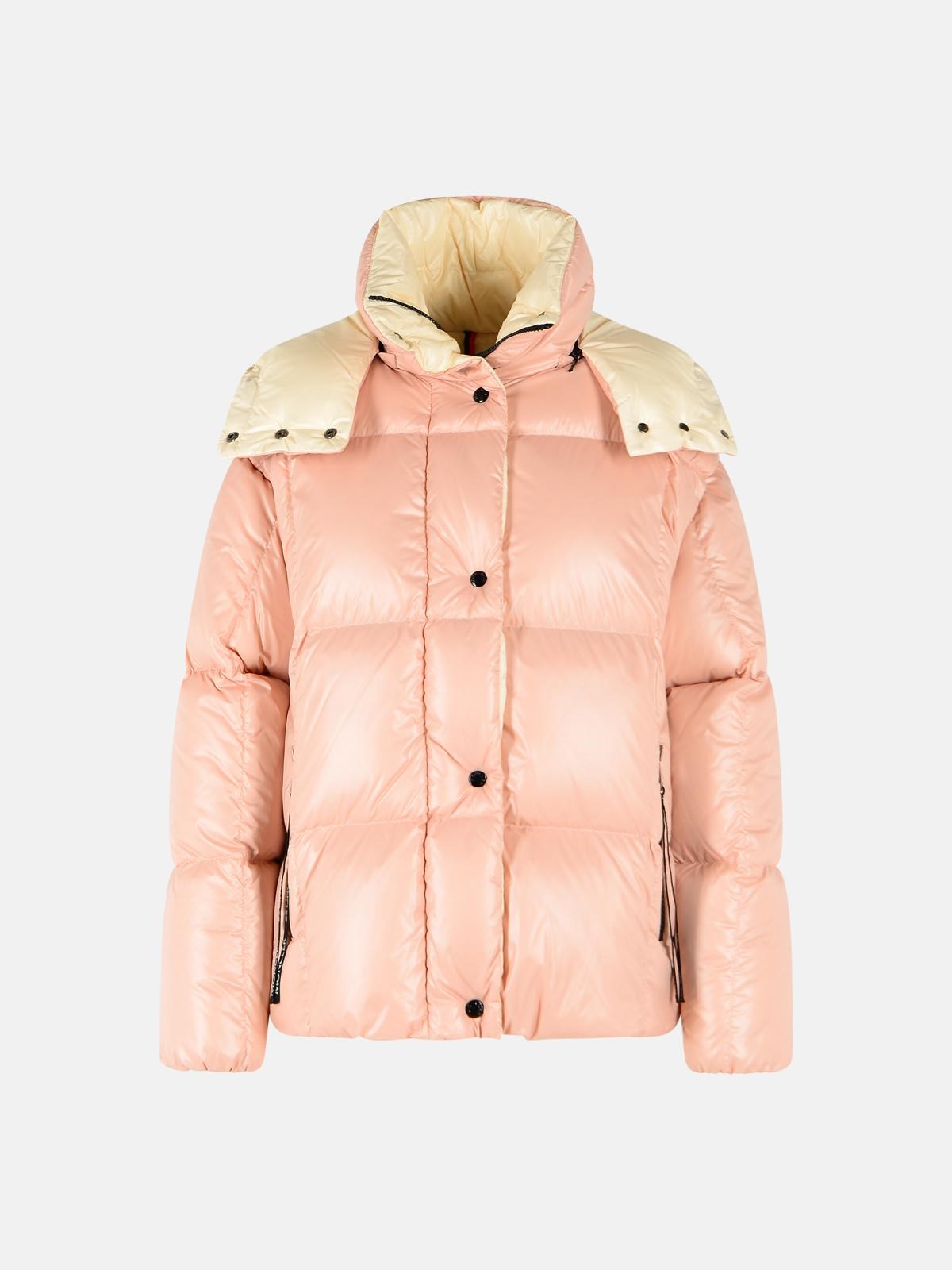 Moncler 'parana' Short Light Pink Laqué Nylon Down Jacket