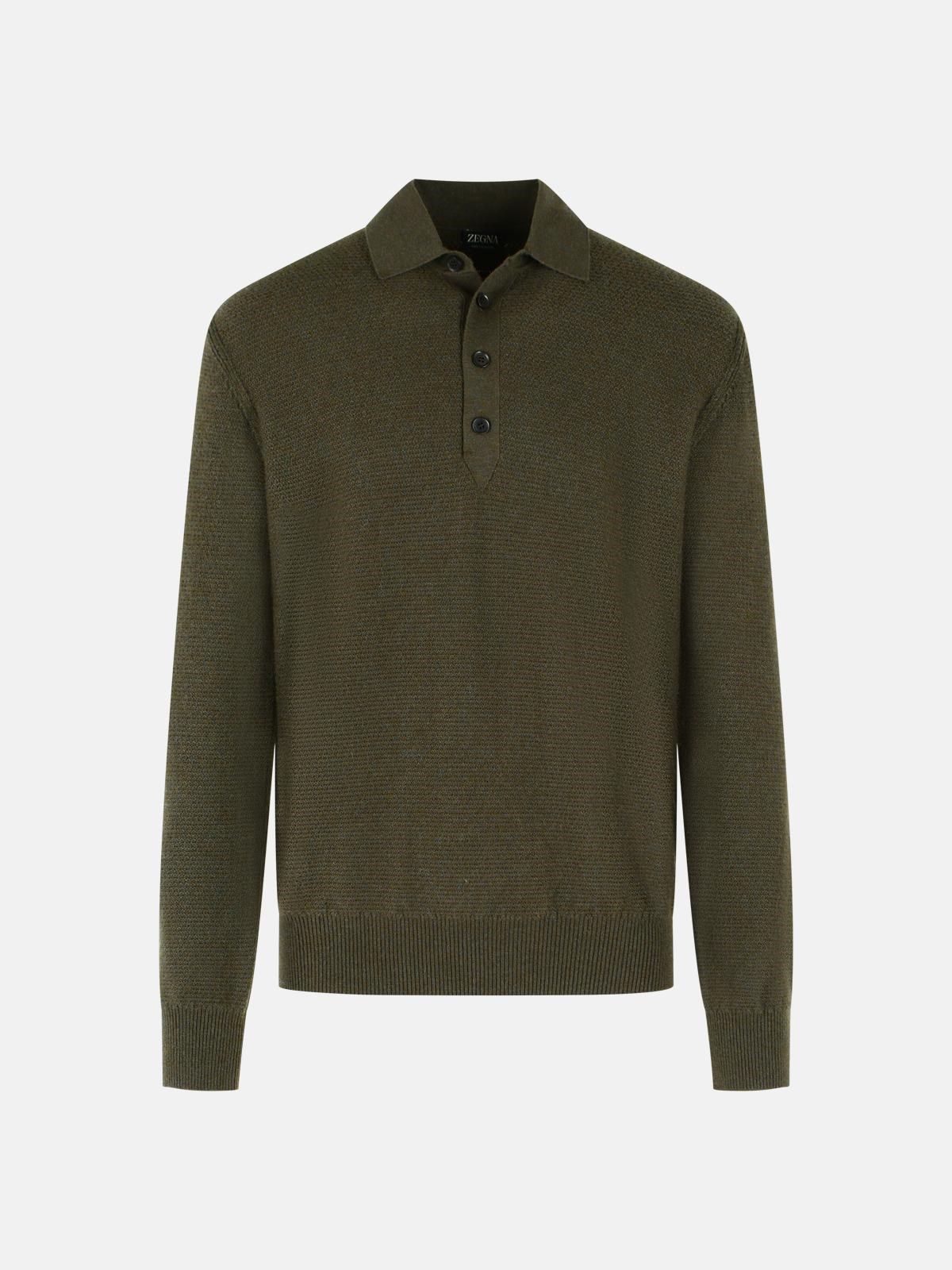 ZEGNA 'Oasi' Polo Shirt In Dark Olive Green Cashmere Mélange