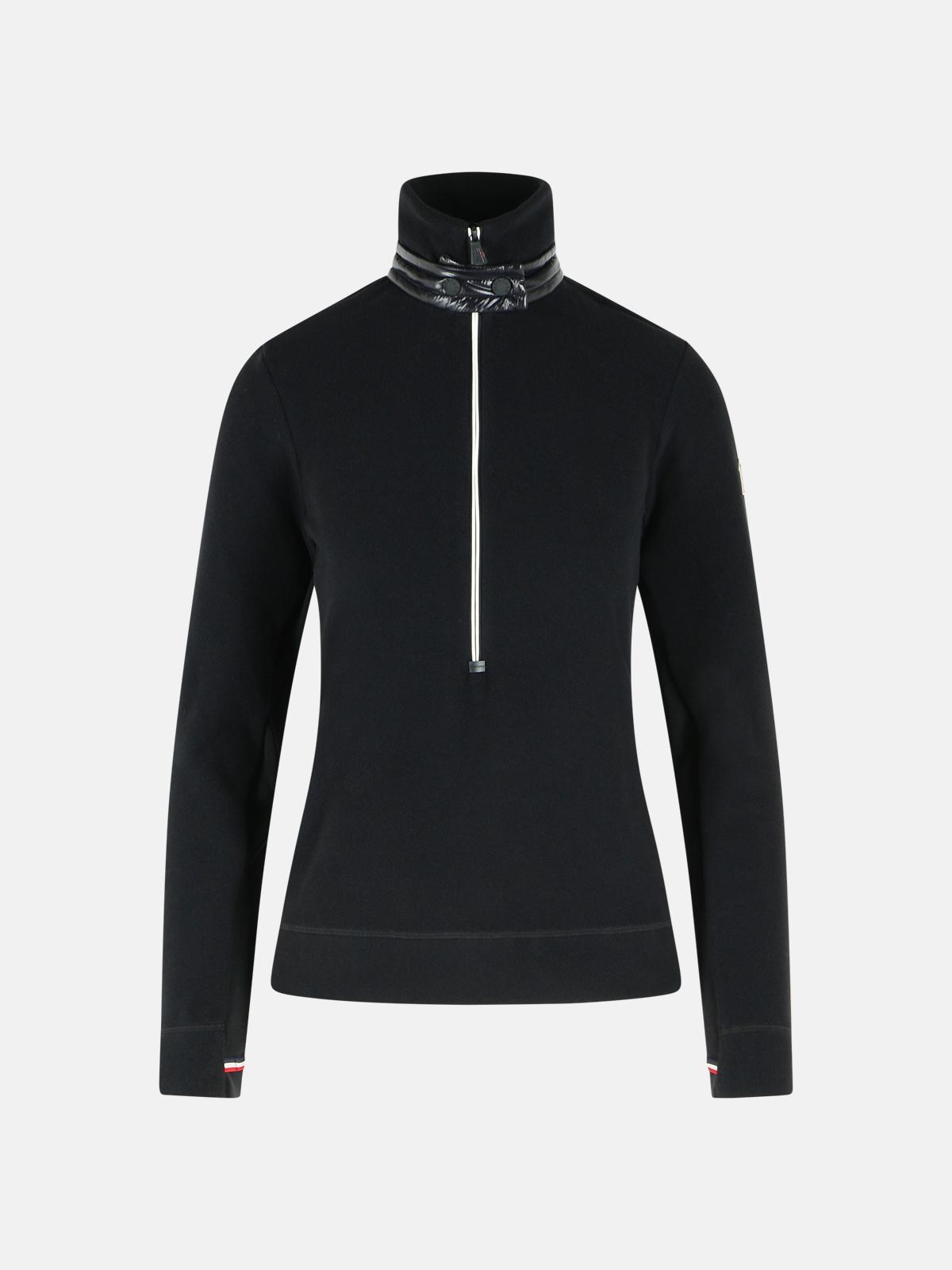 MONCLER GRENOBLE Black Polyester Half-Zip Turtleneck Sweater