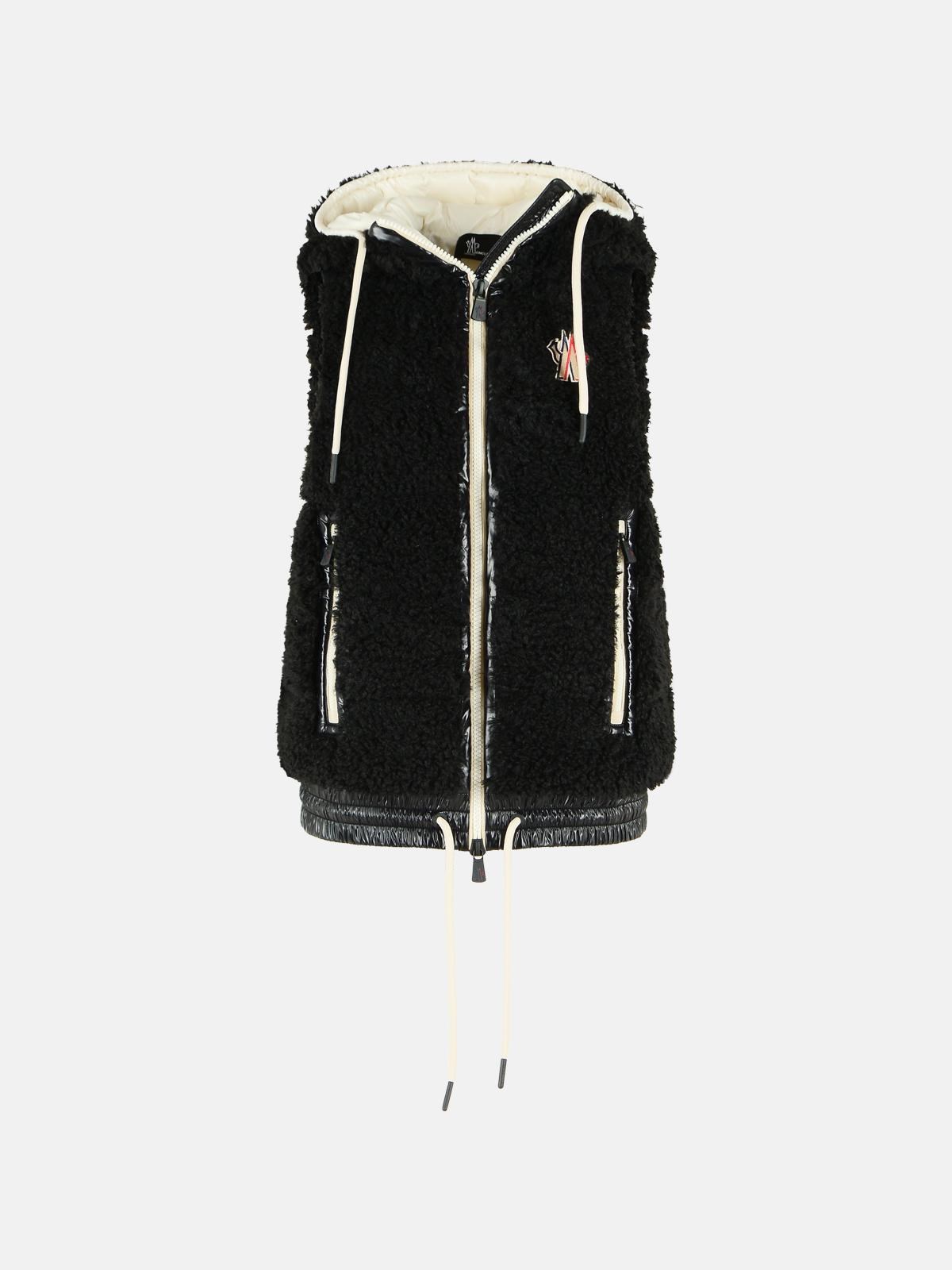 MONCLER GRENOBLE Teddy-Style Insulated Hooded Vest In Black Polyester
