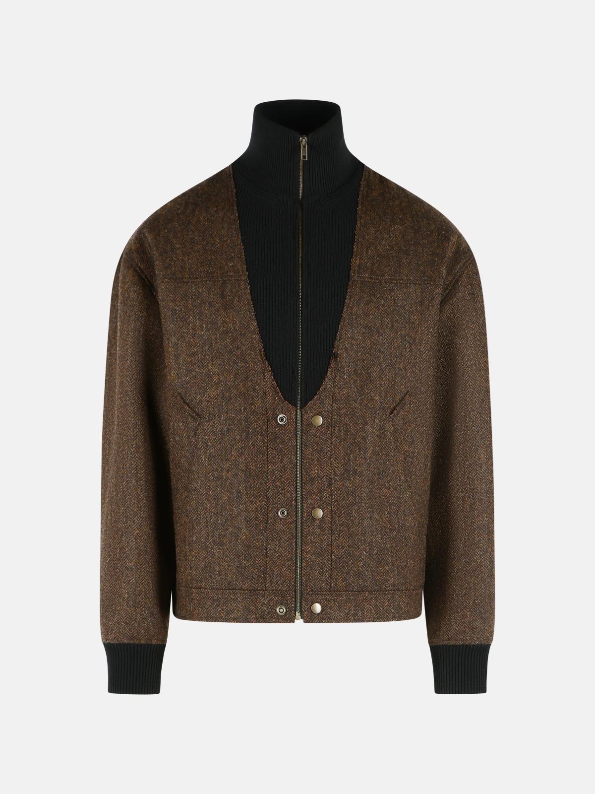 MAISON MARGIELA 'Herringbone' Brown Wool Bomber Jacket
