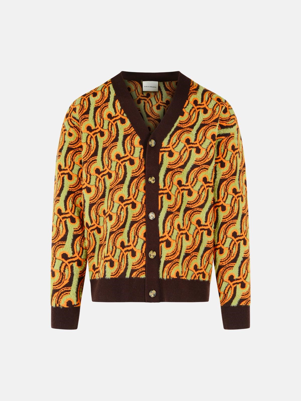 DROLE DE MONSIEUR D Mirror Abstrait' Khaki Wool Blend Cardigan